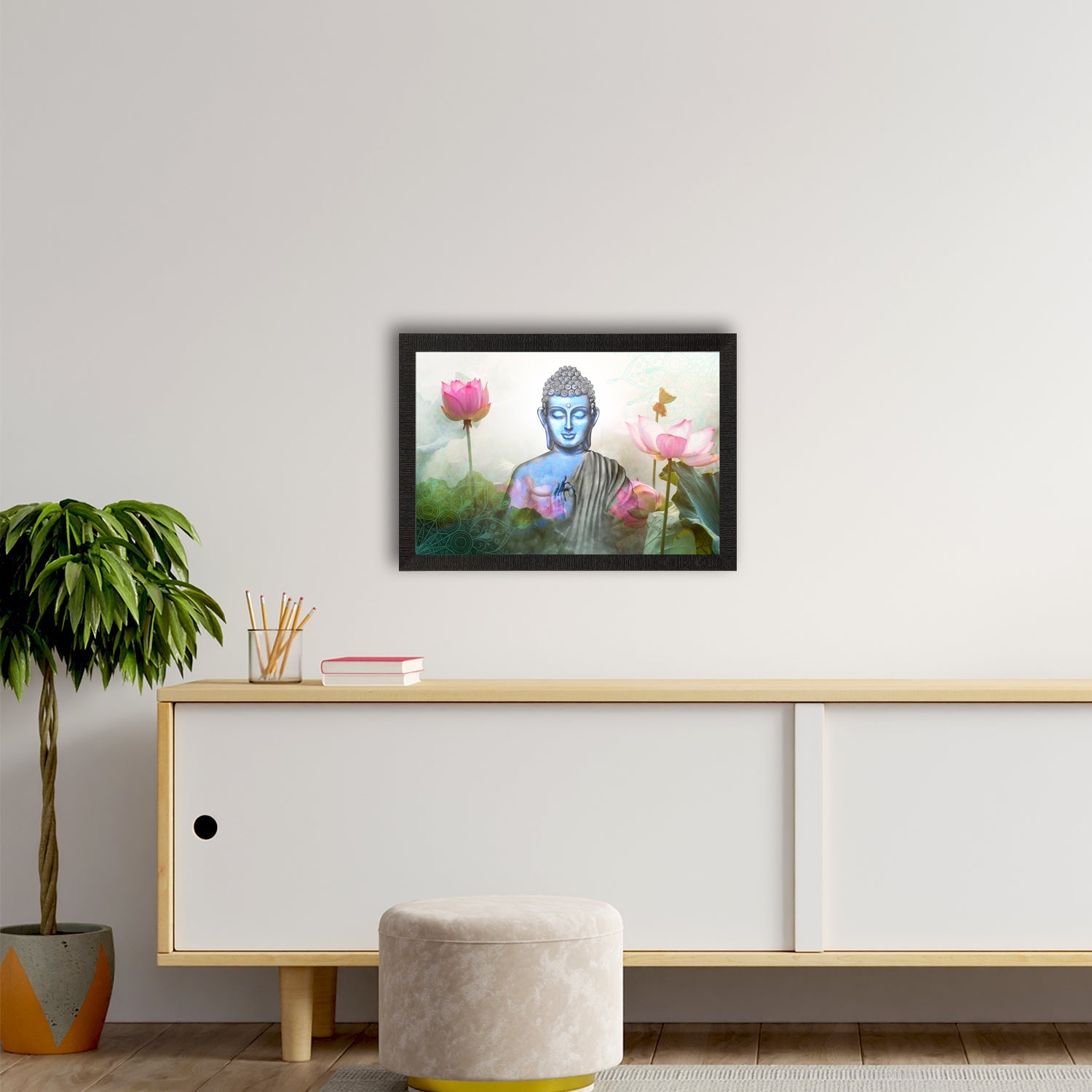 Meditating Lord Buddha Satin Matt Texture UV Art Painting Kafalo