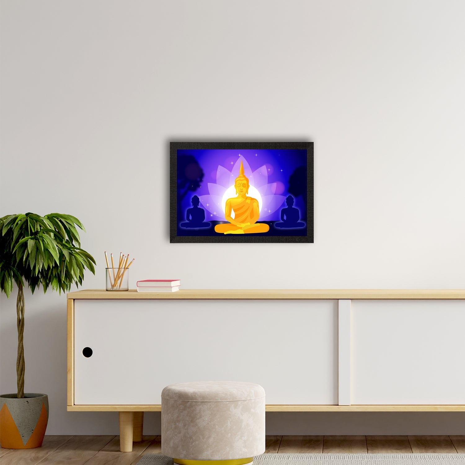 Meditating Lord Buddha Satin Matt Texture UV Art Painting Kafalo