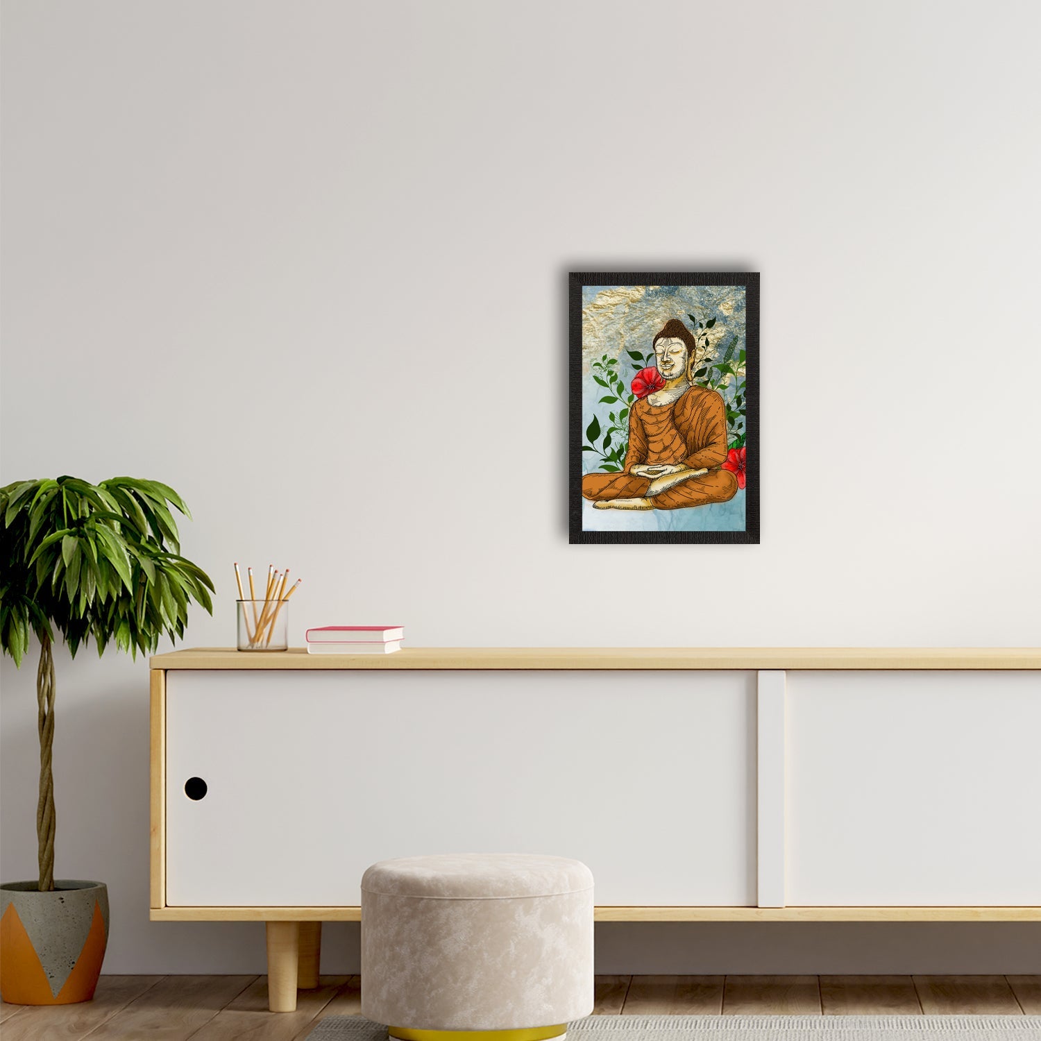 Meditating Lord Buddha Satin Matt Texture UV Art Painting Kafalo