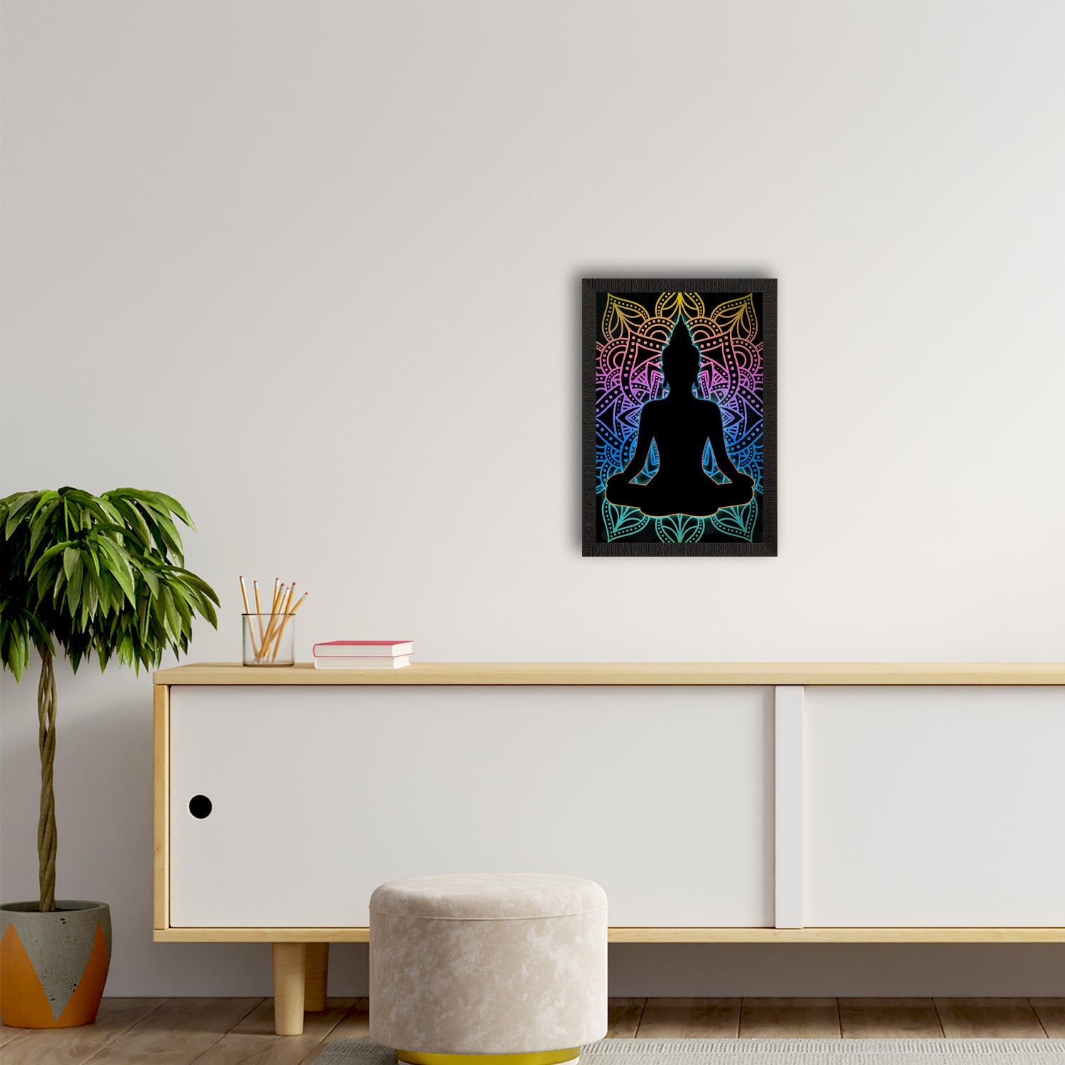 Meditating Lord Buddha Satin Matt Texture UV Art Painting Kafalo