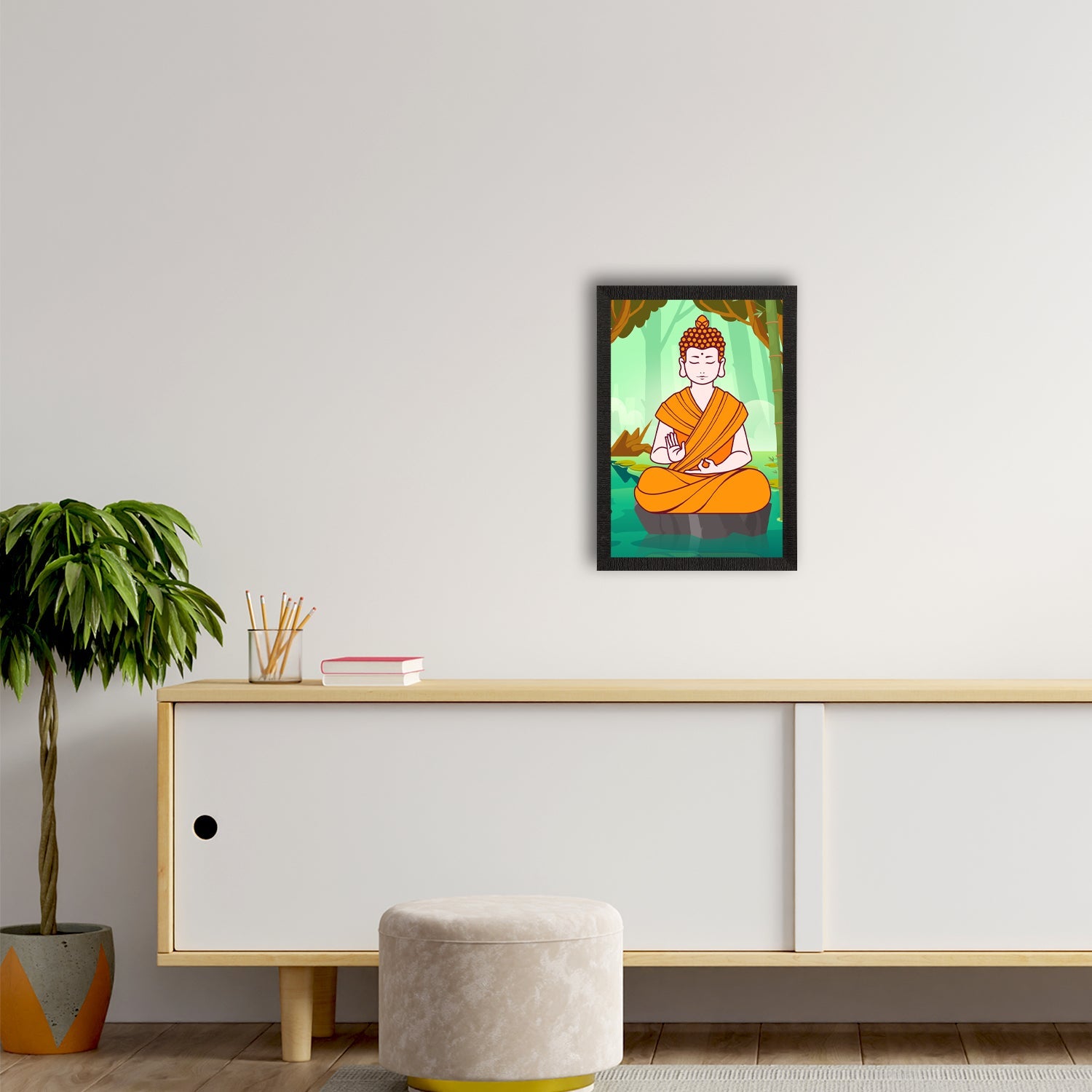 Meditating Lord Buddha Satin Matt Texture UV Art Painting Kafalo