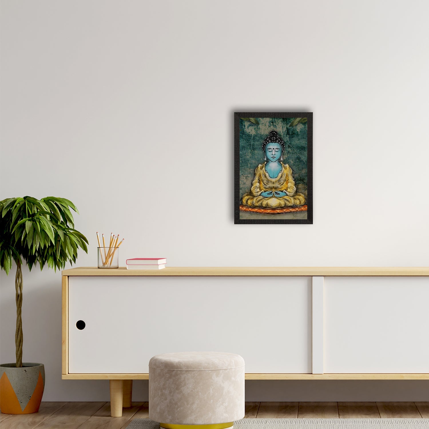 Meditating Lord Buddha Satin Matt Texture UV Art Painting Kafalo