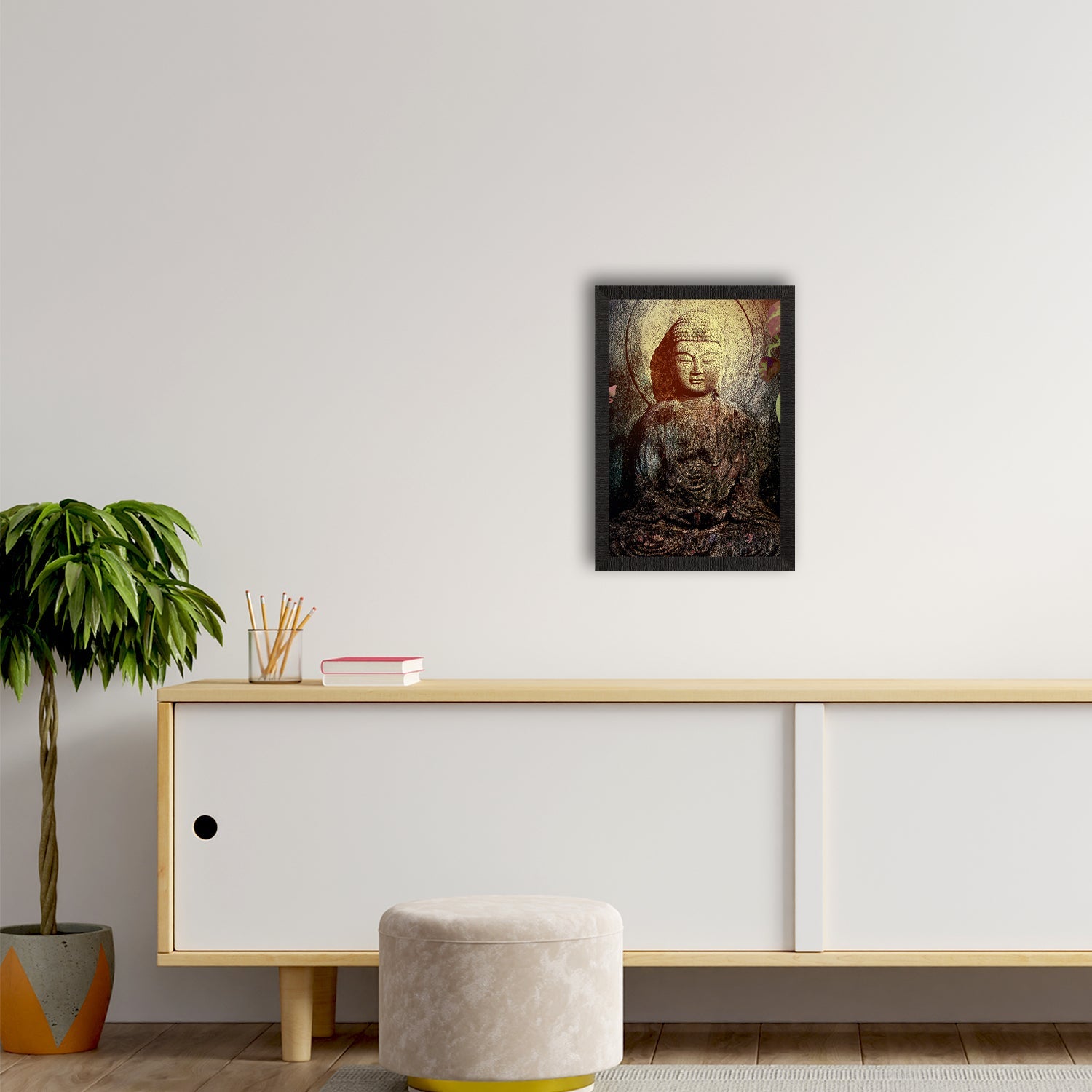 Meditating Lord Buddha Satin Matt Texture UV Art Painting Kafalo