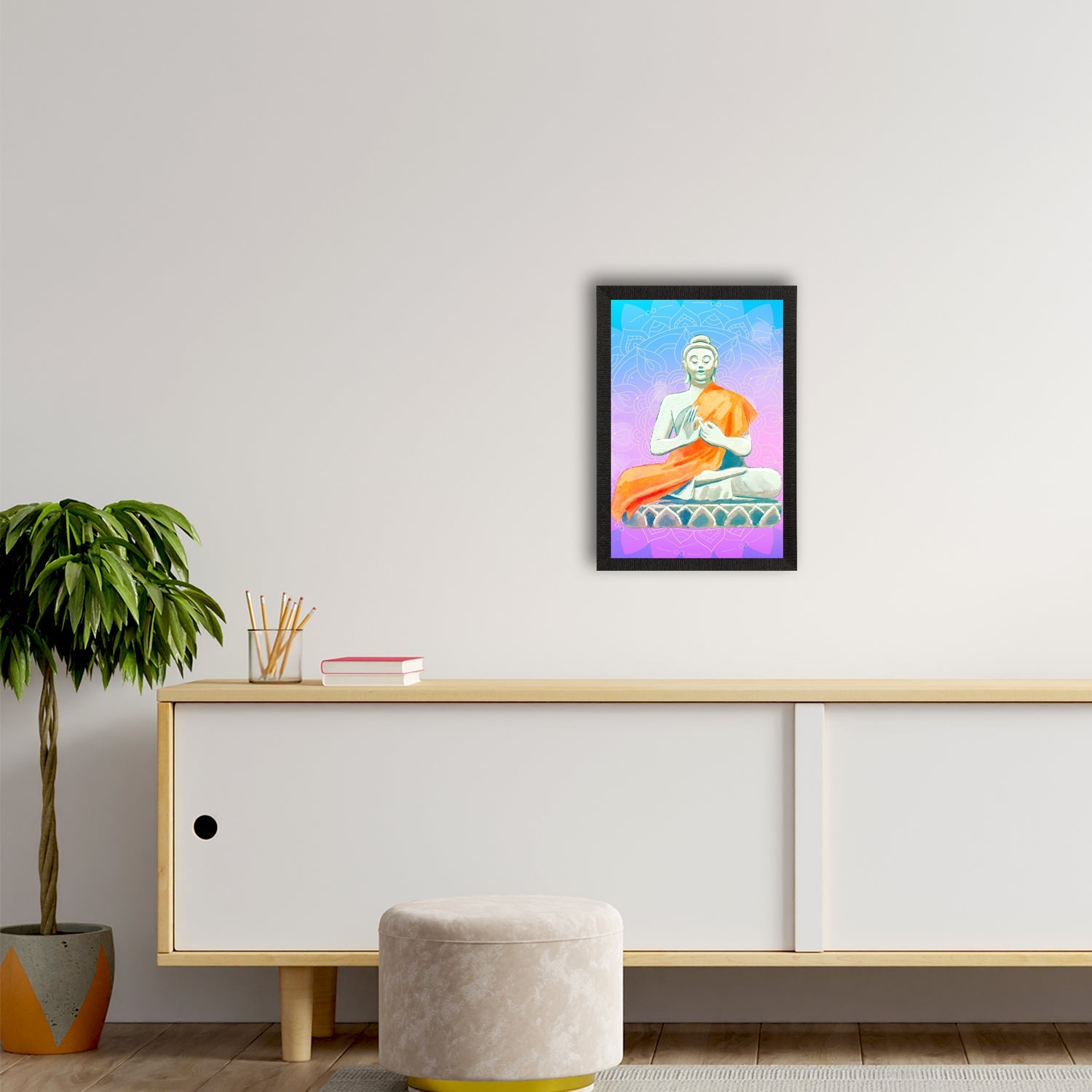 Meditating Lord Buddha Satin Matt Texture UV Art Painting Kafalo