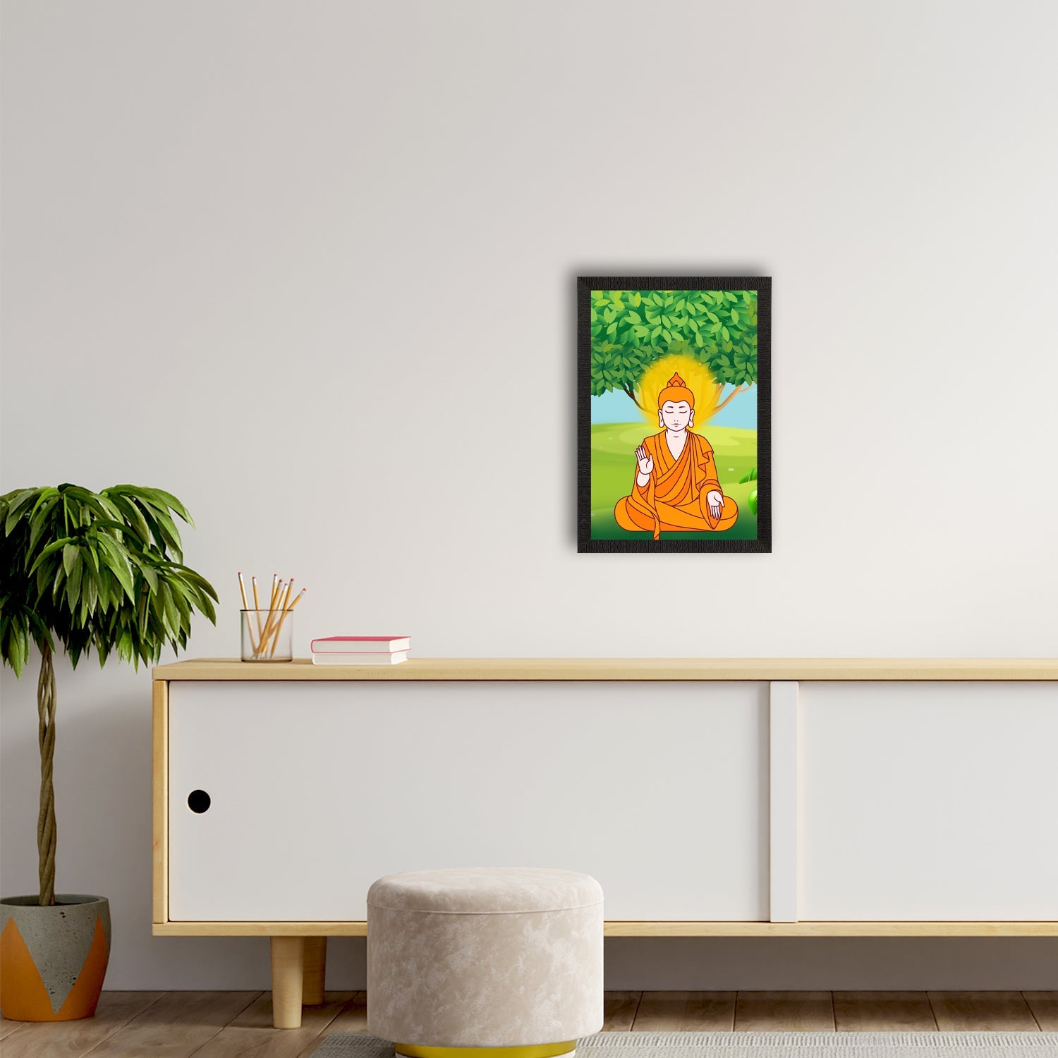 Meditating Lord Buddha Satin Matt Texture UV Art Painting Kafalo