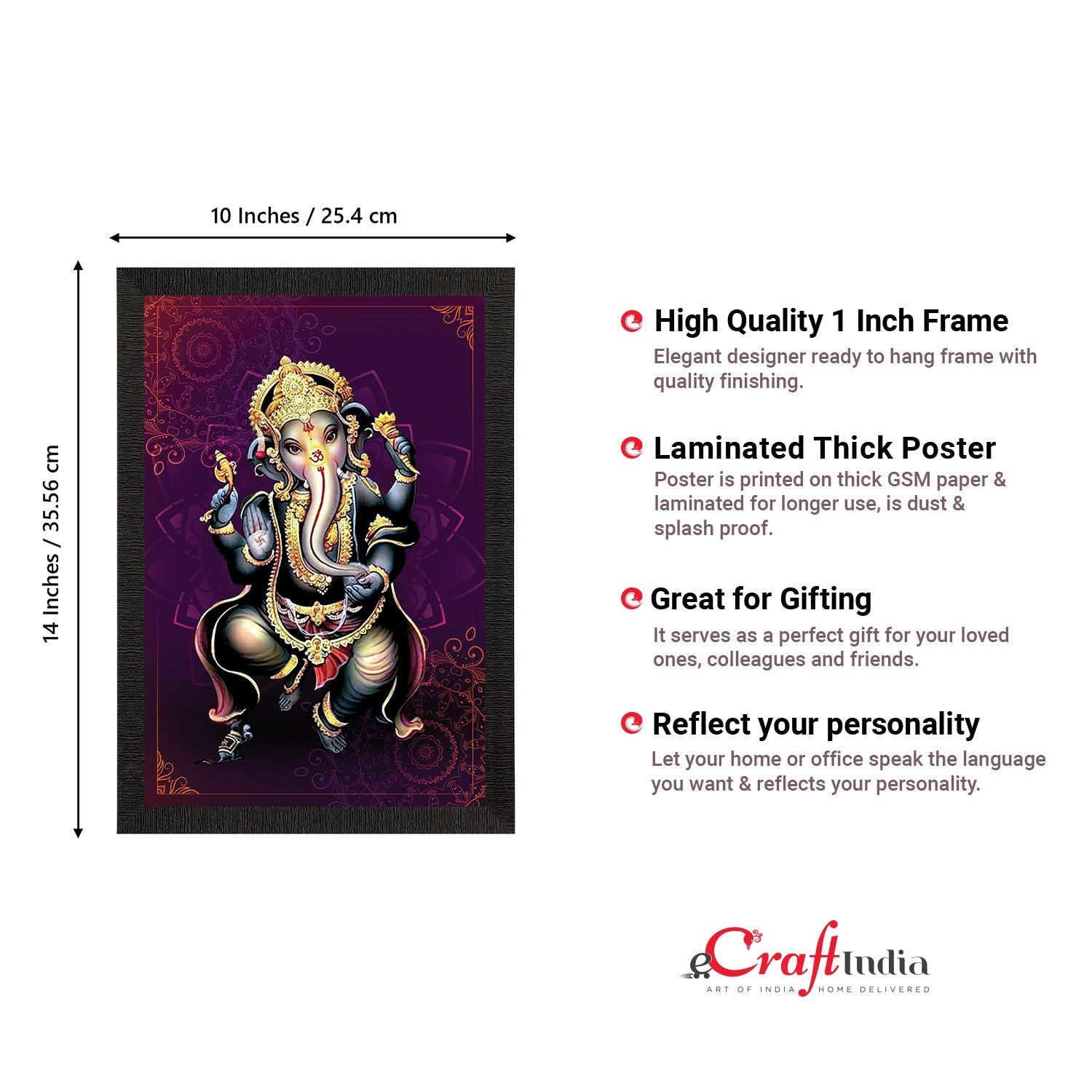 Lord Ganesha Satin Matt Texture UV Art Painting Kafalo