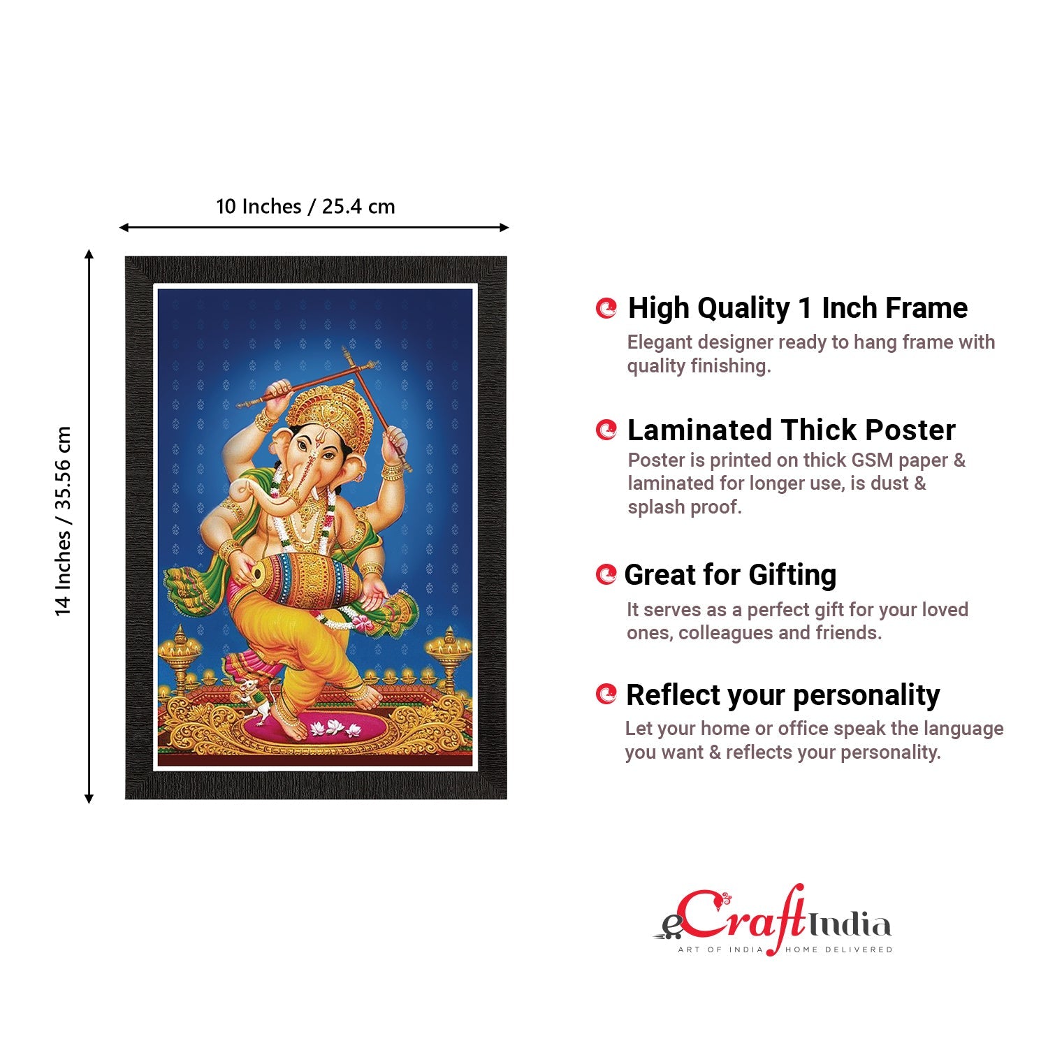 Lord Ganesha Satin Matt Texture UV Art Painting Kafalo