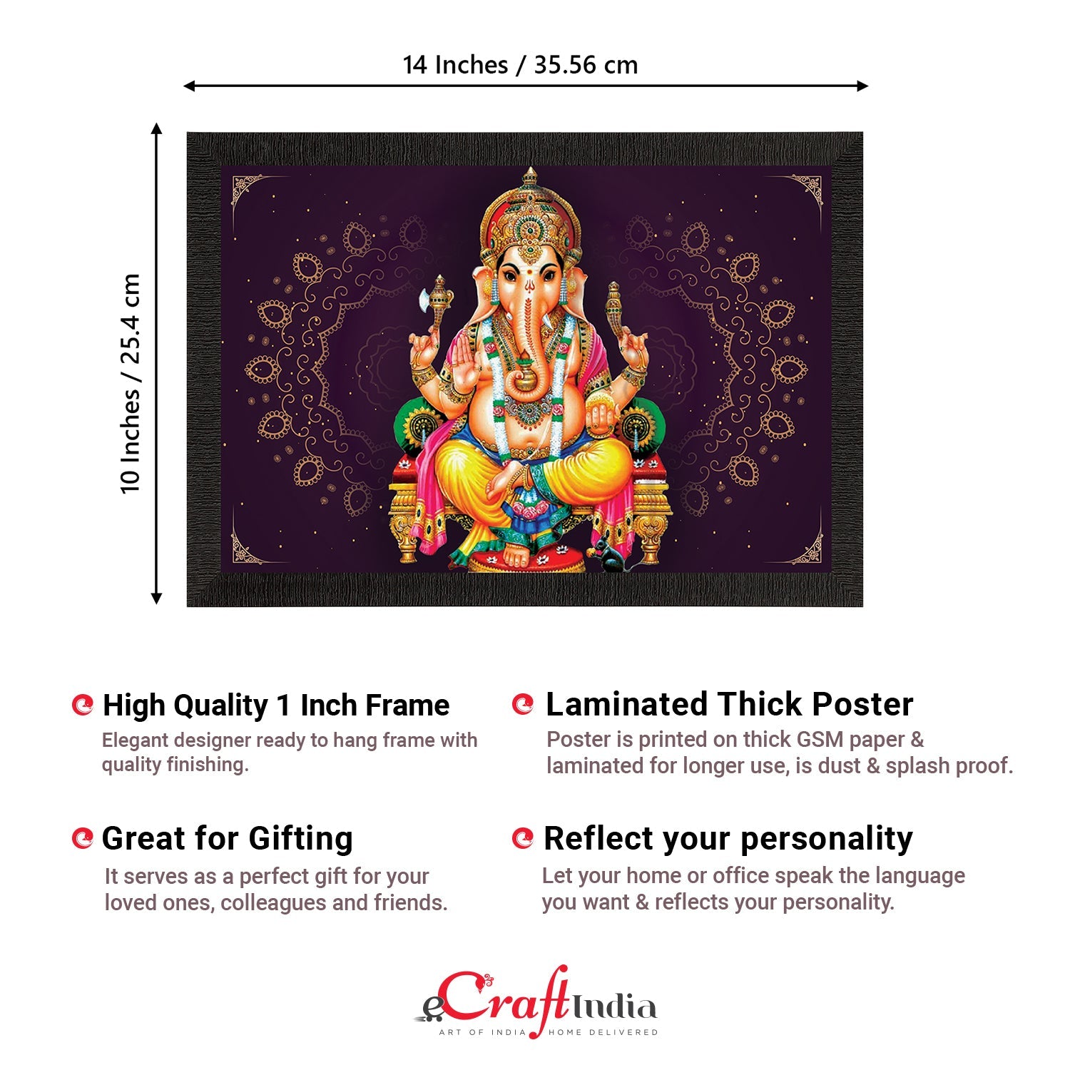 Lord Ganesha Satin Matt Texture UV Art Painting Kafalo