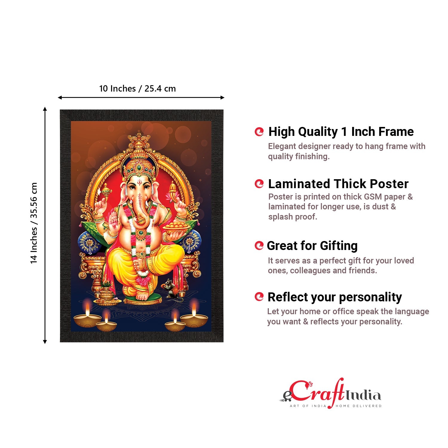 Lord Ganesha Satin Matt Texture UV Art Painting Kafalo