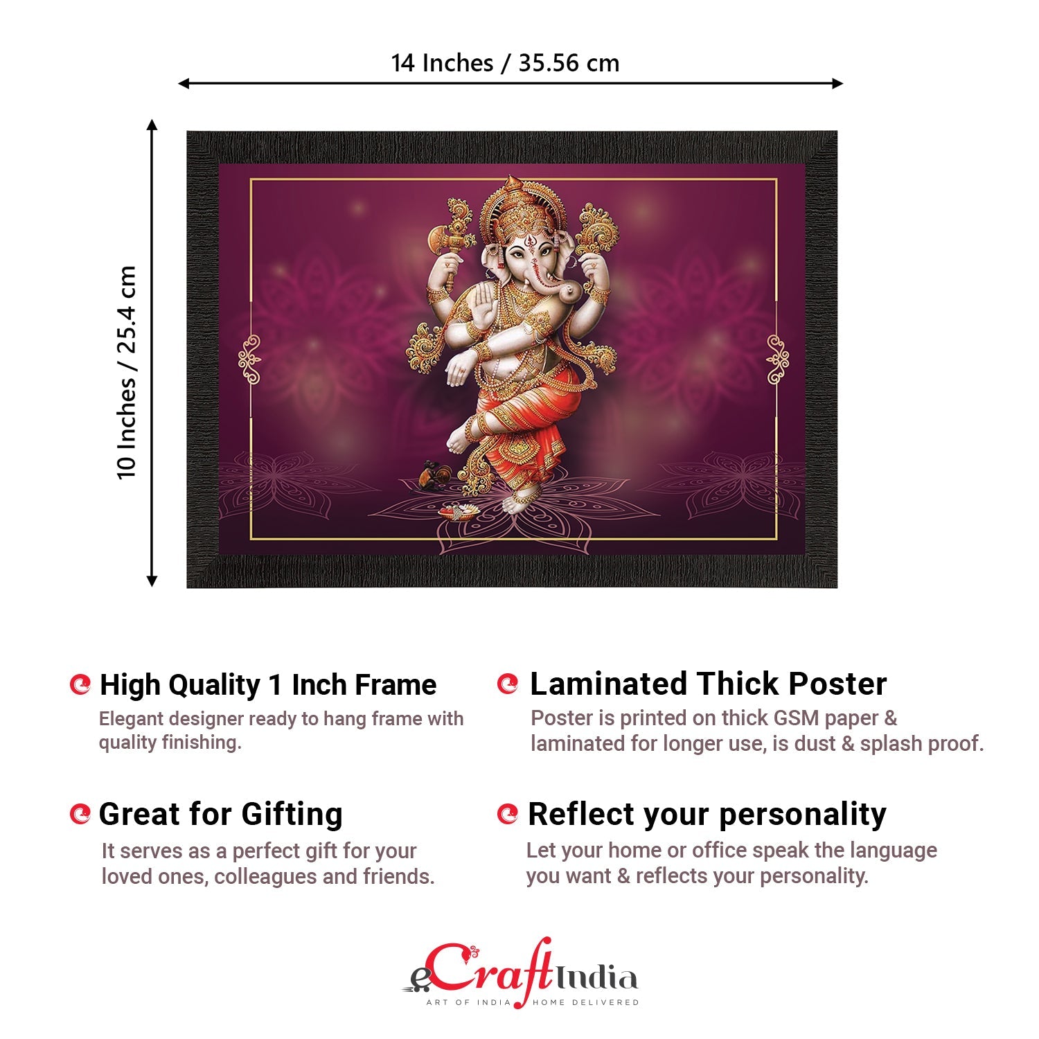 Lord Ganesha Satin Matt Texture UV Art Painting Kafalo