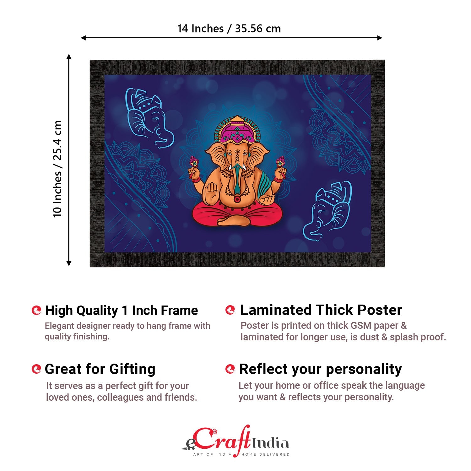 Lord Ganesha Satin Matt Texture UV Art Painting Kafalo