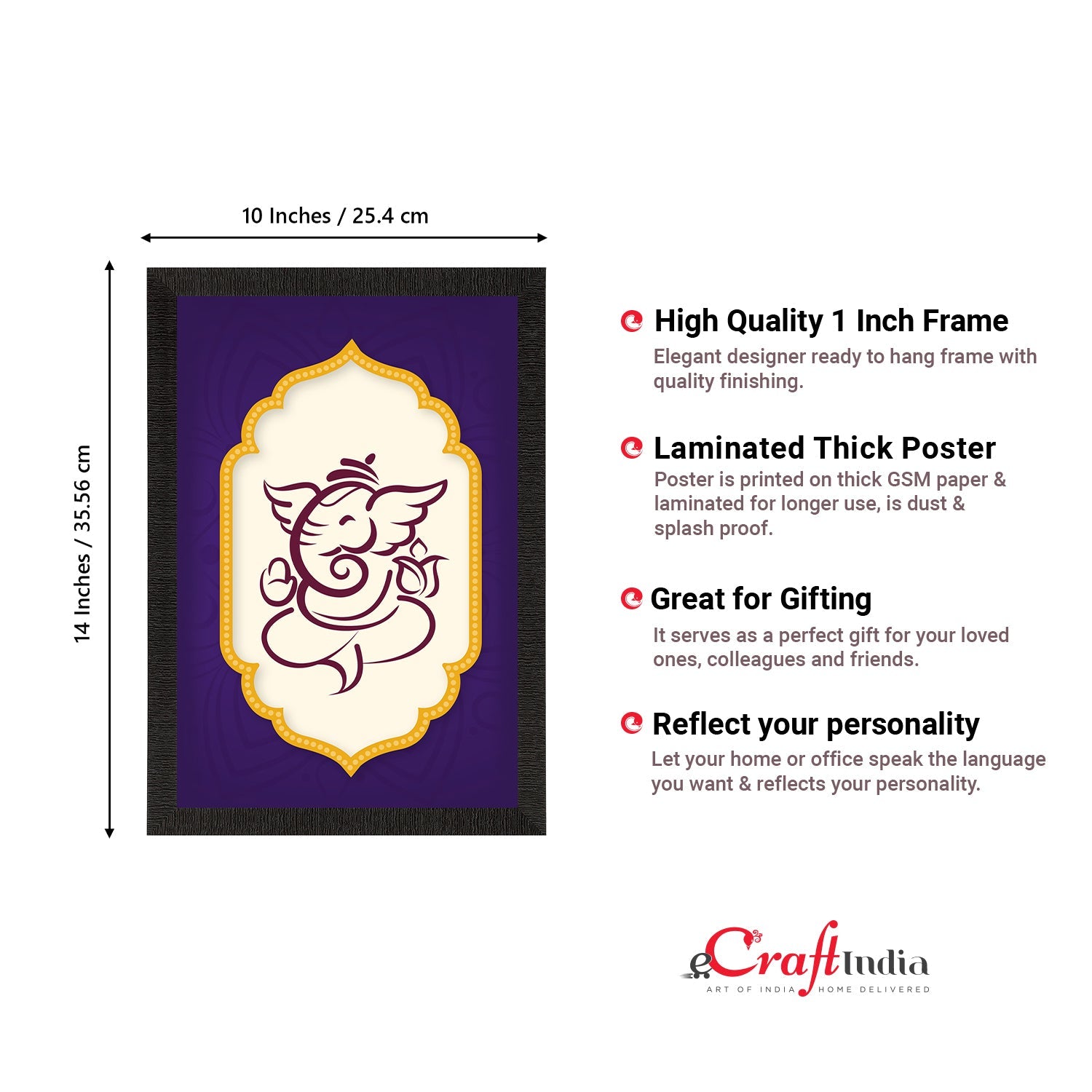 Lord Ganesha Satin Matt Texture UV Art Painting Kafalo