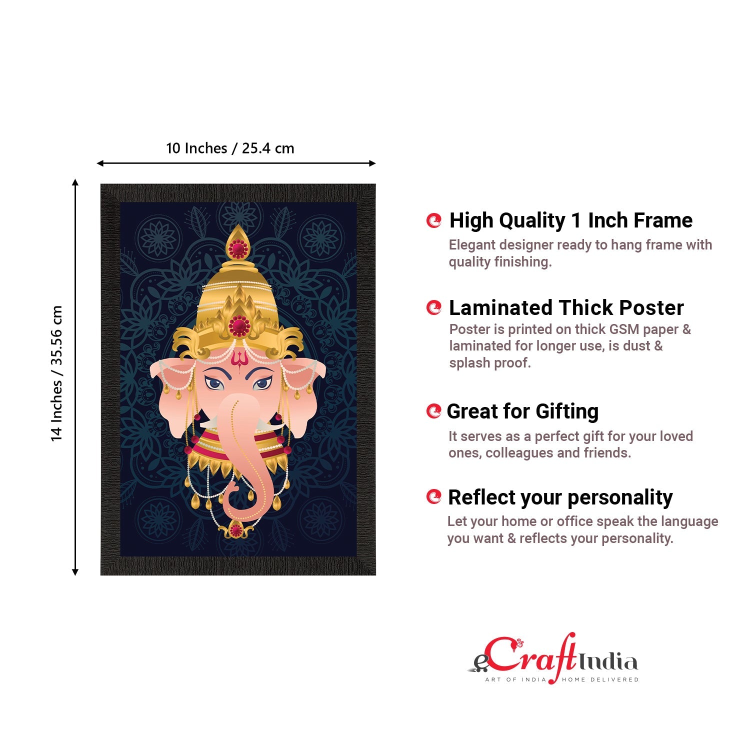 Lord Ganesha Satin Matt Texture UV Art Painting Kafalo