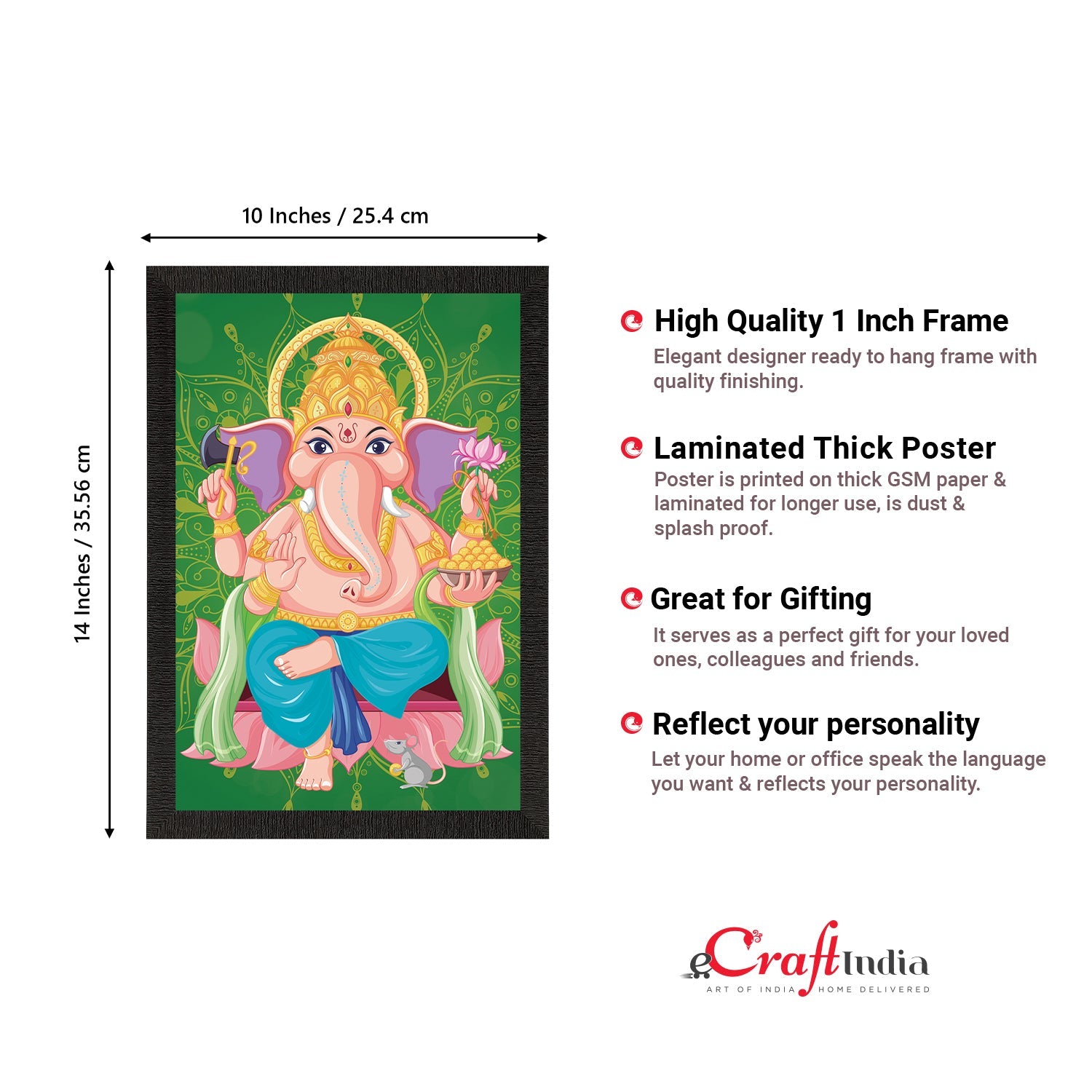 Lord Ganesha Satin Matt Texture UV Art Painting Kafalo