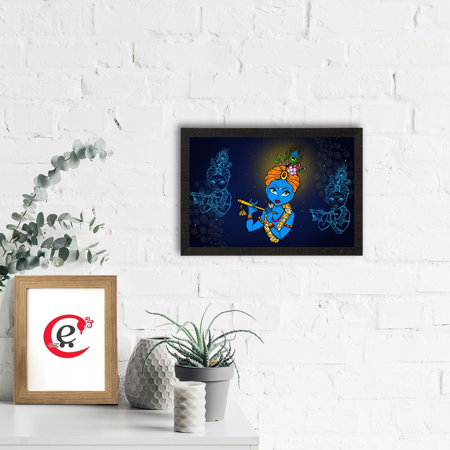 Lord Krishna Painting Digital Printed Religious Wall Art Kafalo