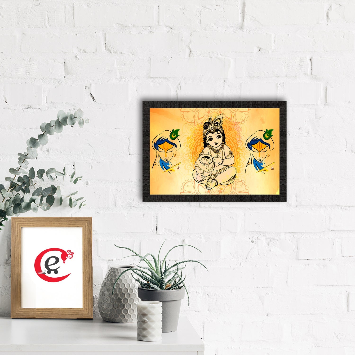 Lord Krishna Painting Digital Printed Religious Wall Art Kafalo