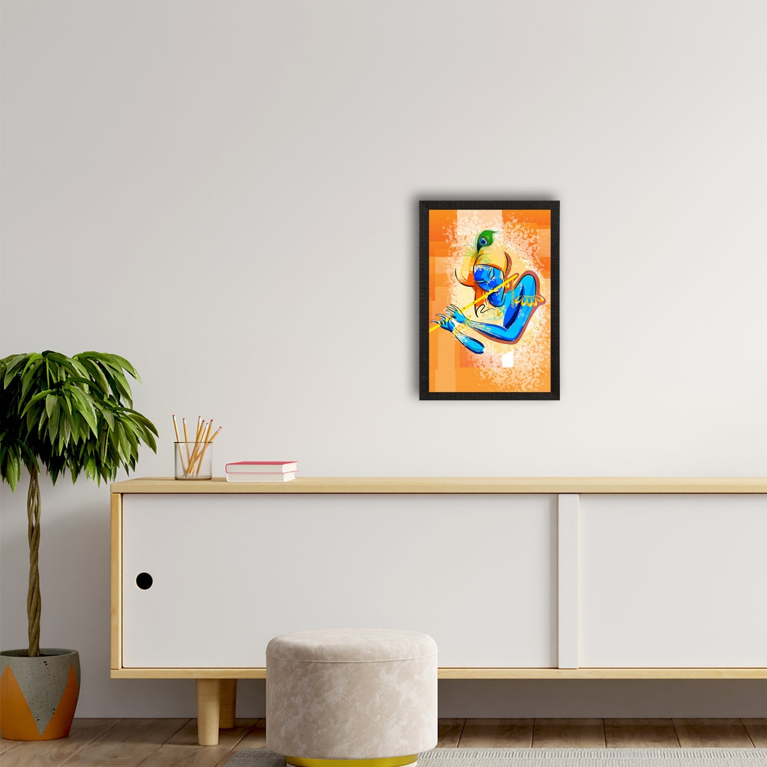 Lord Krishna Playing Flute Painting Digital Printed Religious Wall Art Kafalo