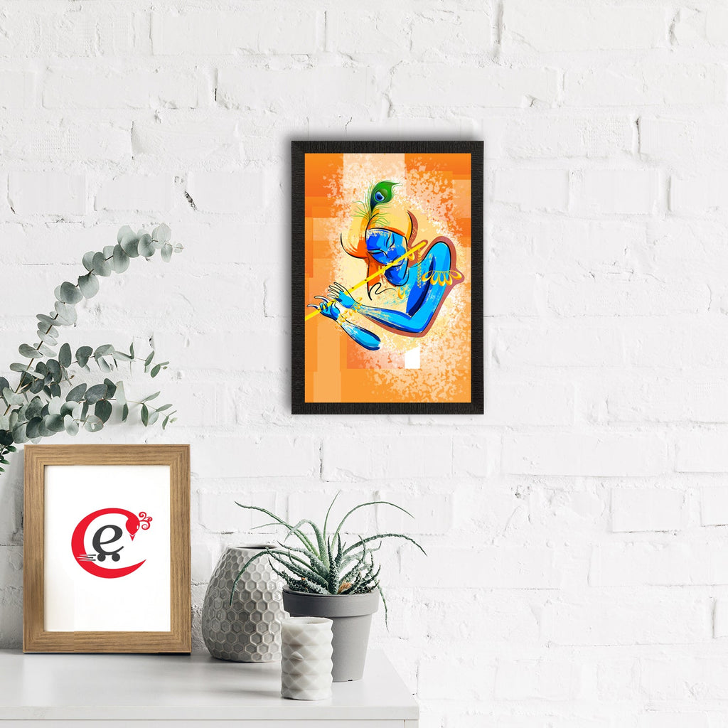 Lord Krishna Playing Flute Painting Digital Printed Religious Wall Art Kafalo