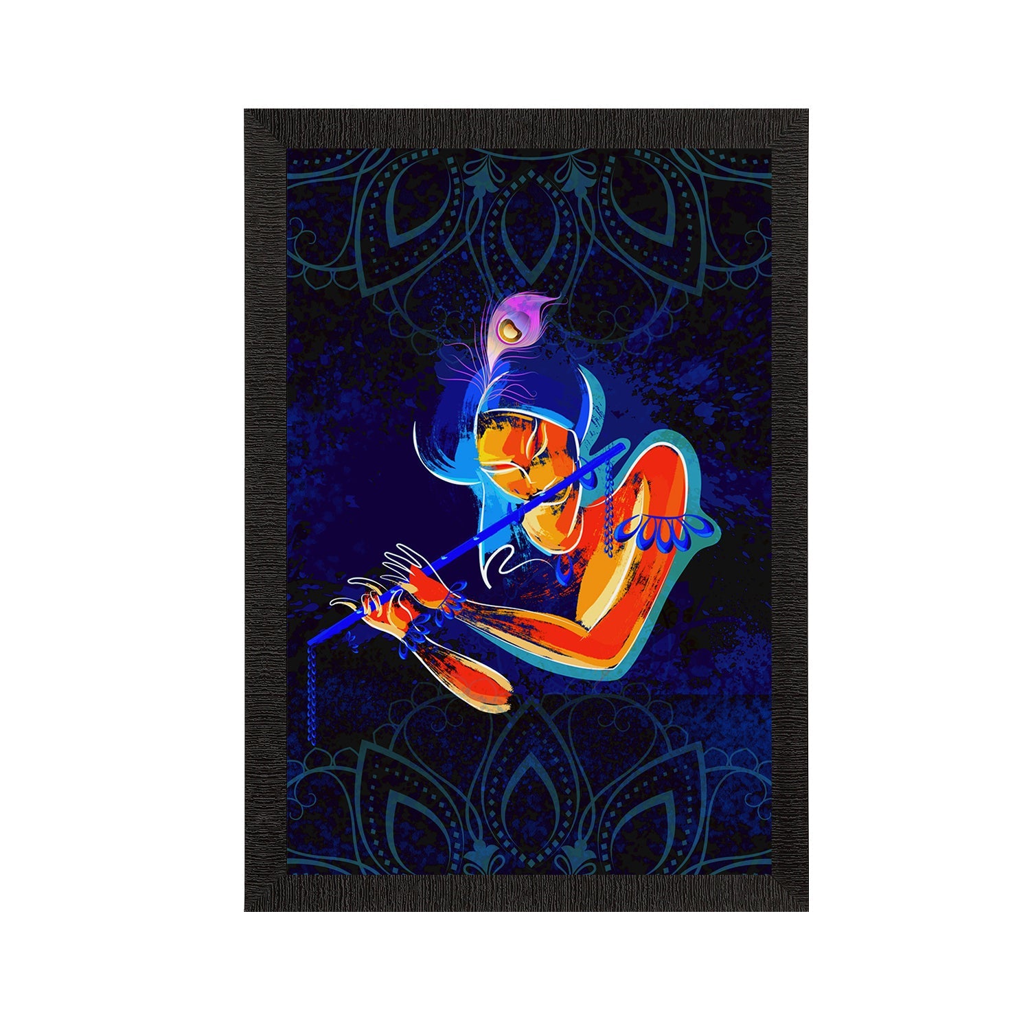 Lord Krishna Playing Flute Painting Digital Printed Religious Wall Art Kafalo