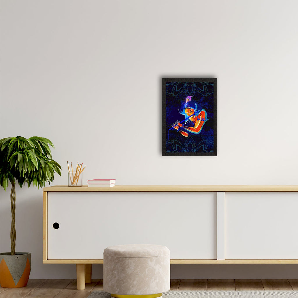 Lord Krishna Playing Flute Painting Digital Printed Religious Wall Art Kafalo
