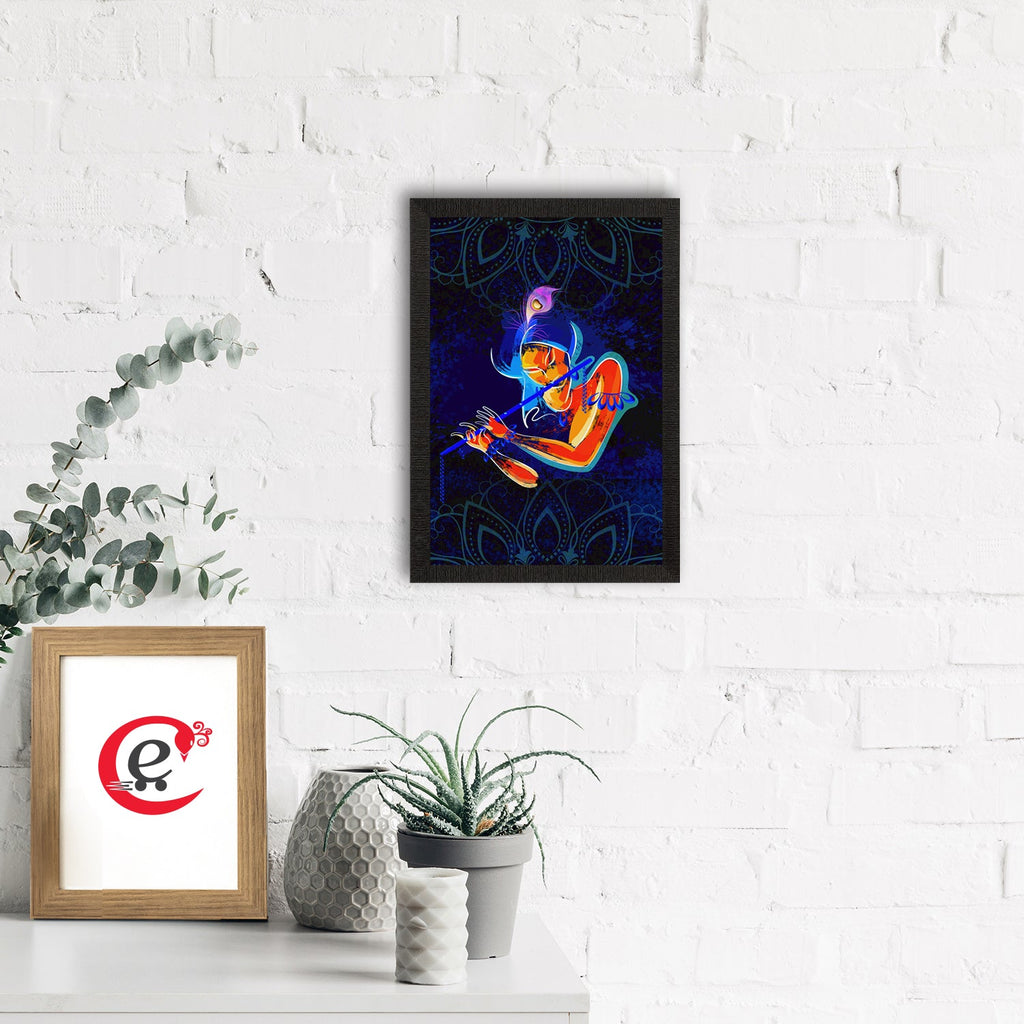 Lord Krishna Playing Flute Painting Digital Printed Religious Wall Art Kafalo