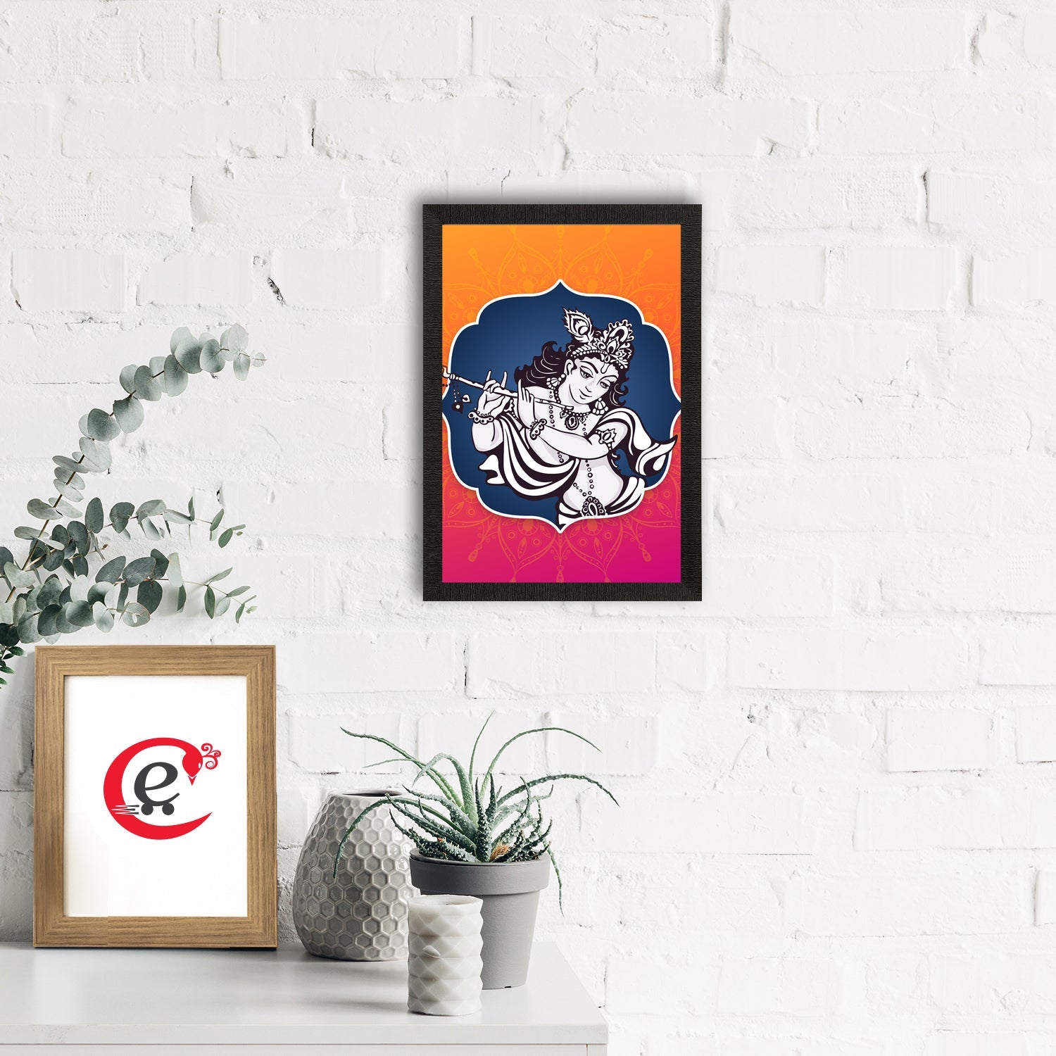 Lord Krishna Playing Flute Painting Digital Printed Religious Wall Art Kafalo
