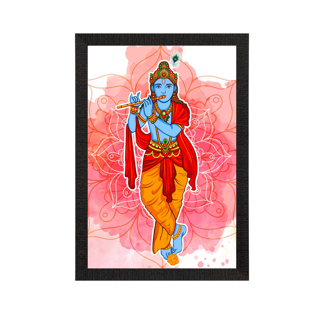 Lord Krishna Playing Flute Painting Digital Printed Religious Wall Art Kafalo