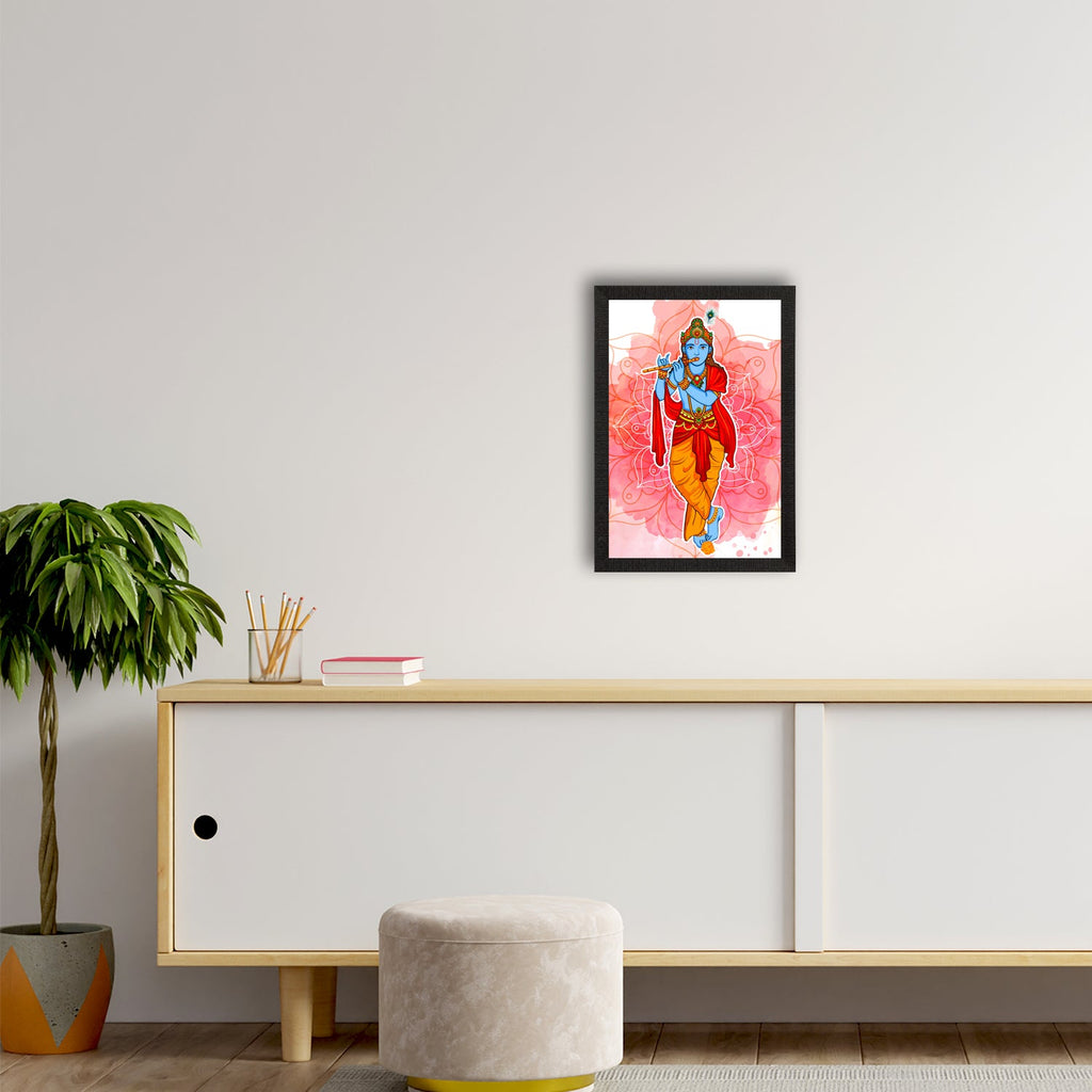 Lord Krishna Playing Flute Painting Digital Printed Religious Wall Art Kafalo