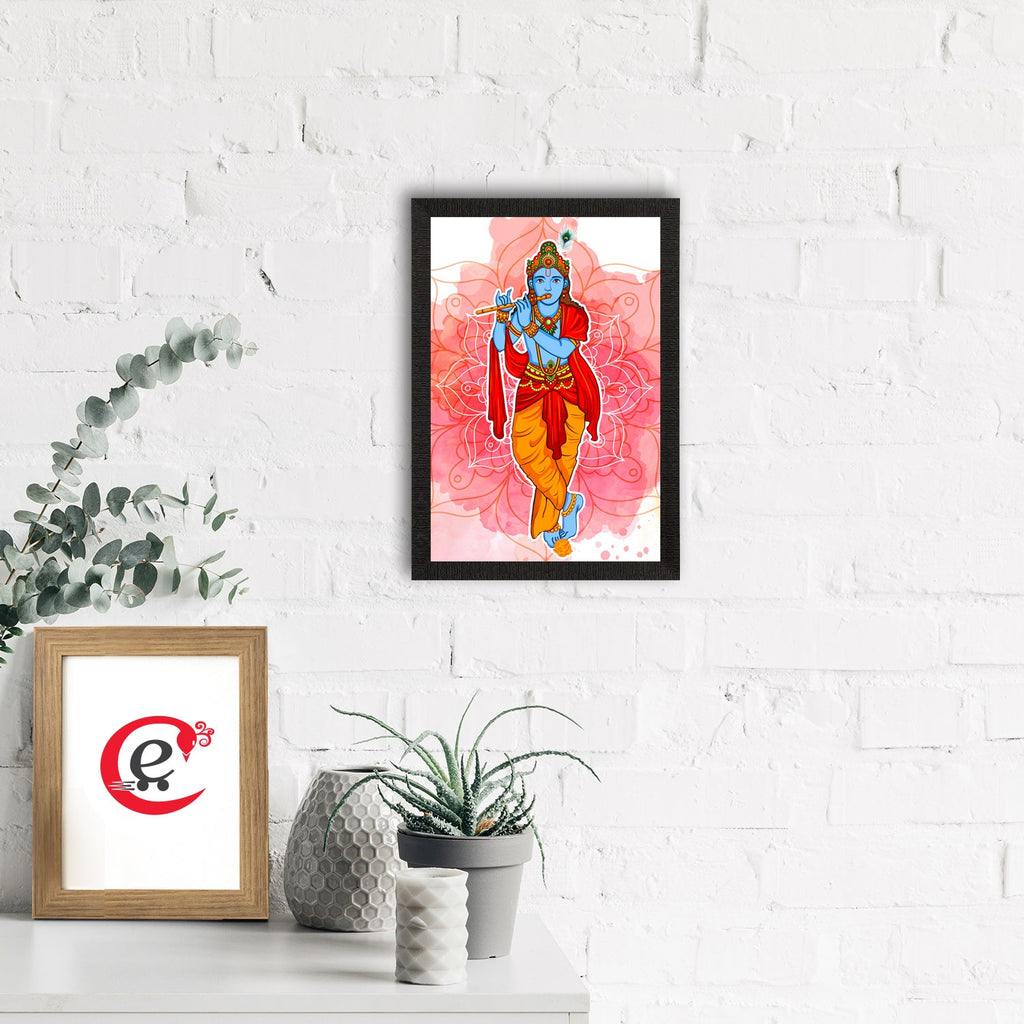 Lord Krishna Playing Flute Painting Digital Printed Religious Wall Art Kafalo