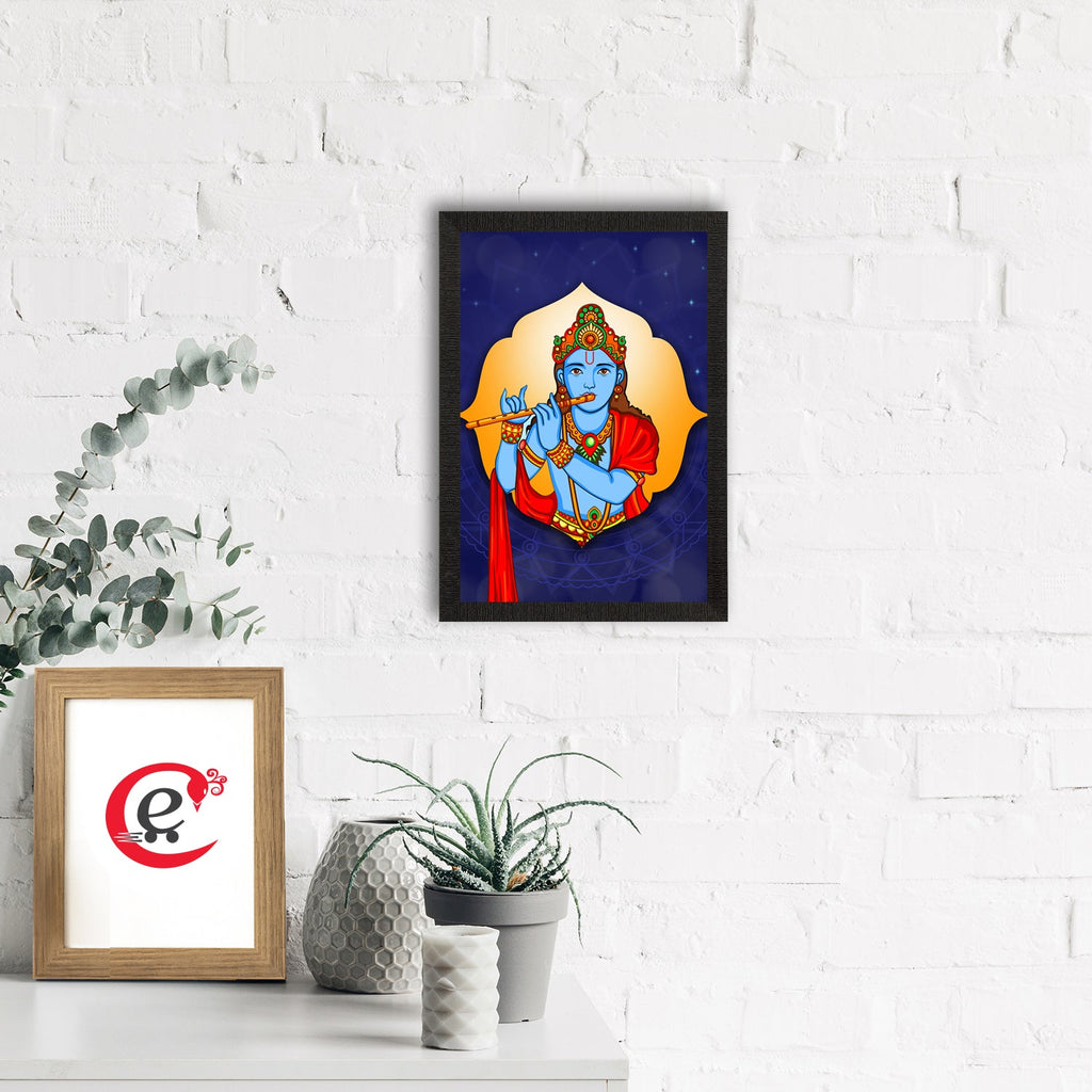 Lord Krishna Playing Flute Painting Digital Printed Religious Wall Art Kafalo