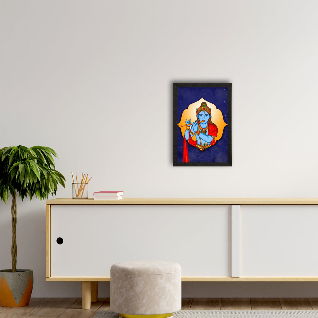 Lord Krishna Playing Flute Painting Digital Printed Religious Wall Art Kafalo