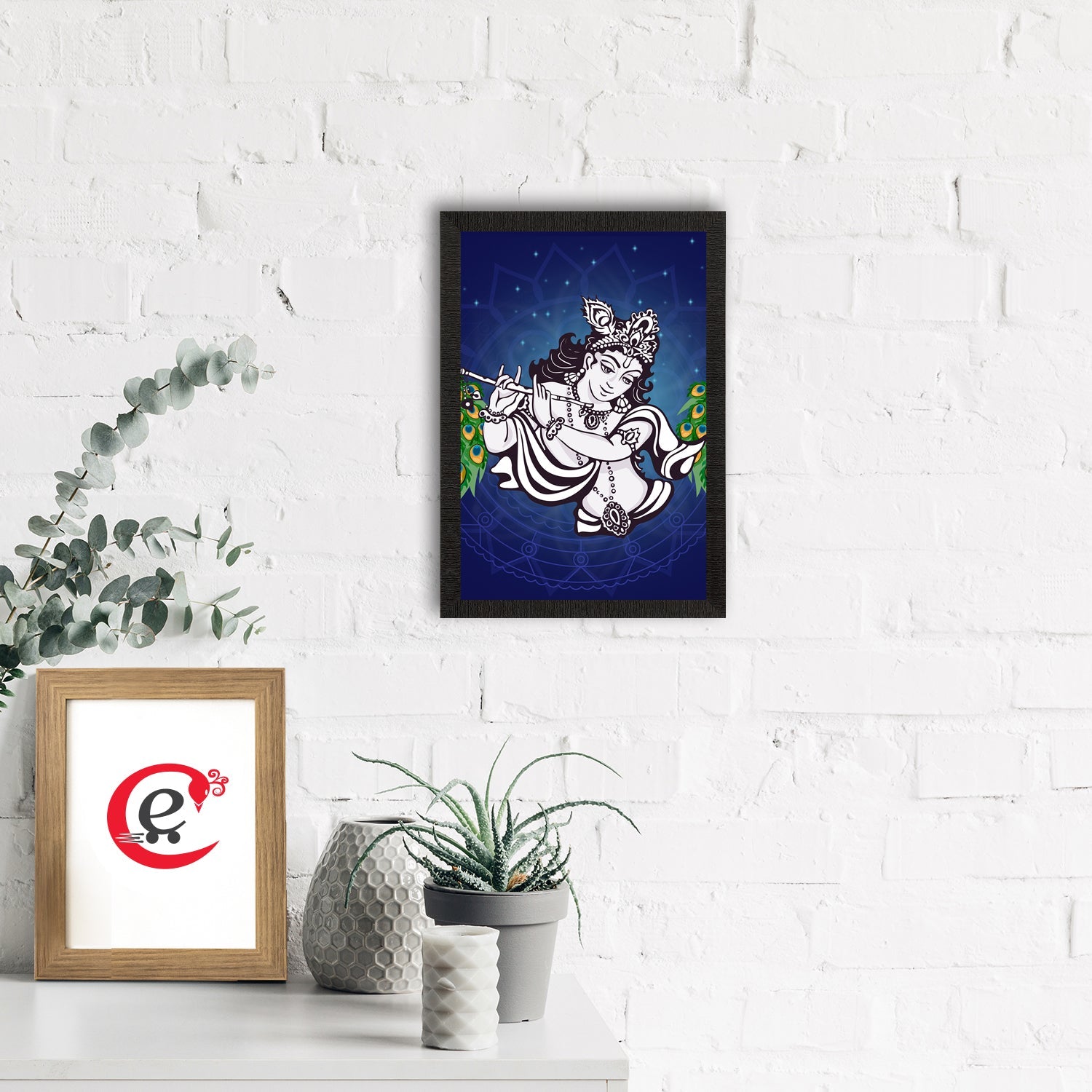 Lord Krishna Painting Digital Printed Religious Wall Art Kafalo