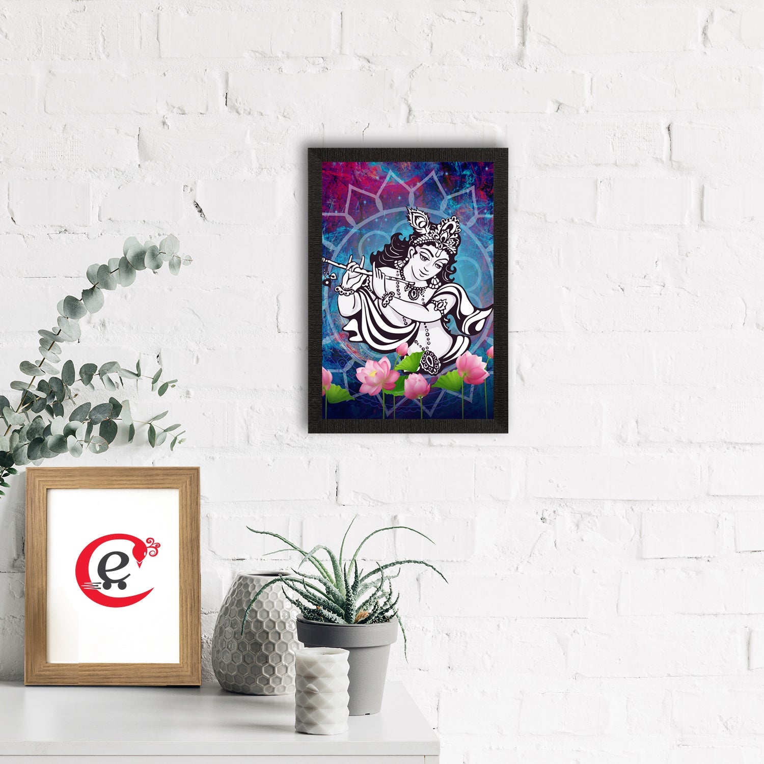 Lord Krishna Painting Digital Printed Religious Wall Art Kafalo