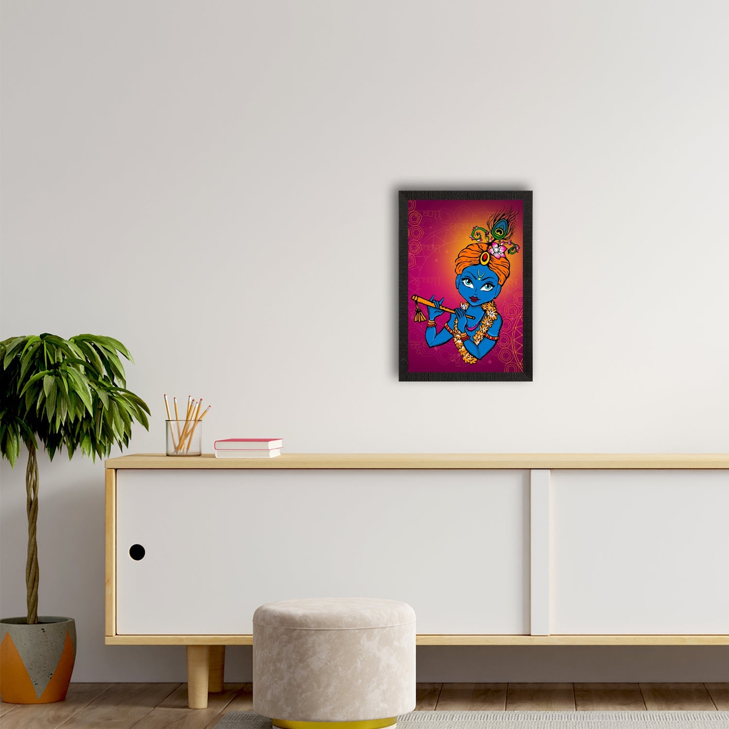 Lord Krishna Painting Digital Printed Religious Wall Art Kafalo