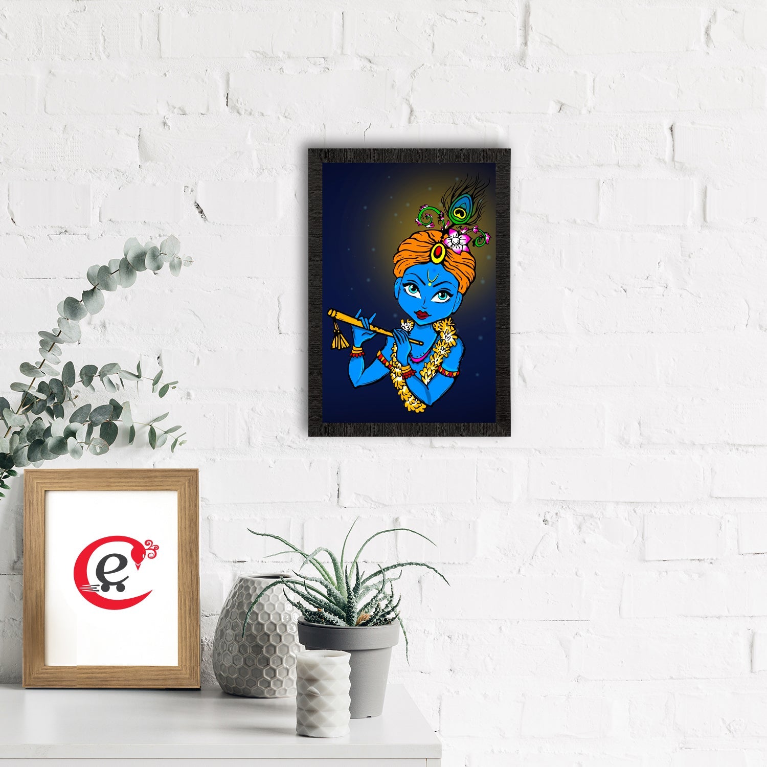 Lord Krishna Painting Digital Printed Religious Wall Art Kafalo
