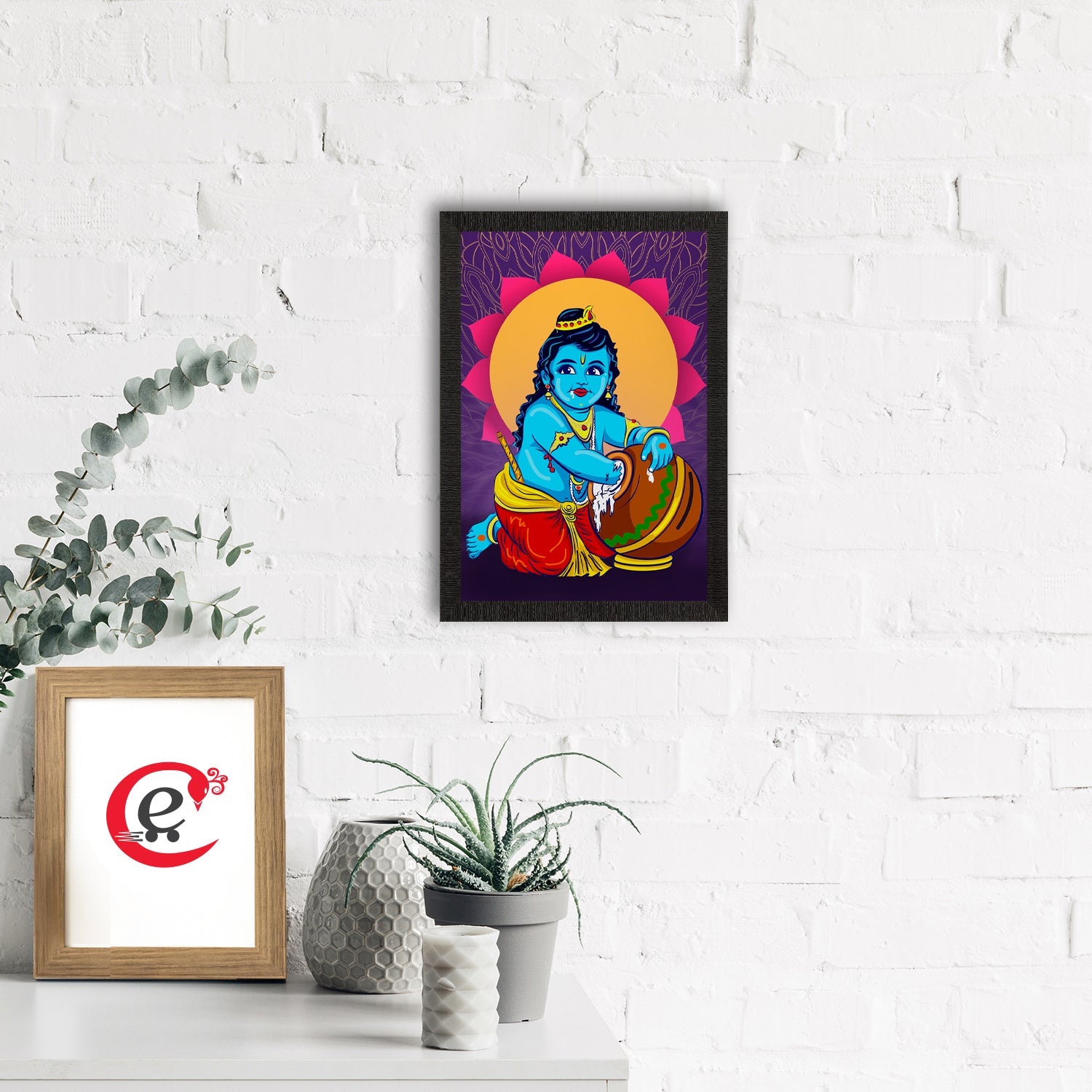 Lord Krishna Painting Digital Printed Religious Wall Art Kafalo