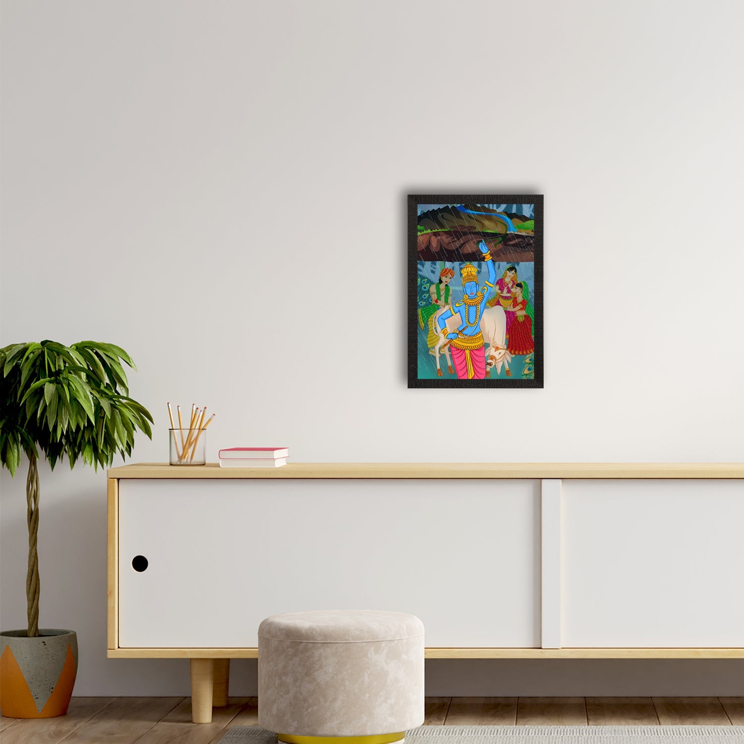 Lord Krishna Satin Matt Texture UV Art Painting Kafalo