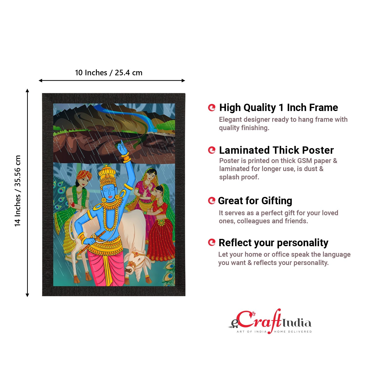 Lord Krishna Satin Matt Texture UV Art Painting Kafalo