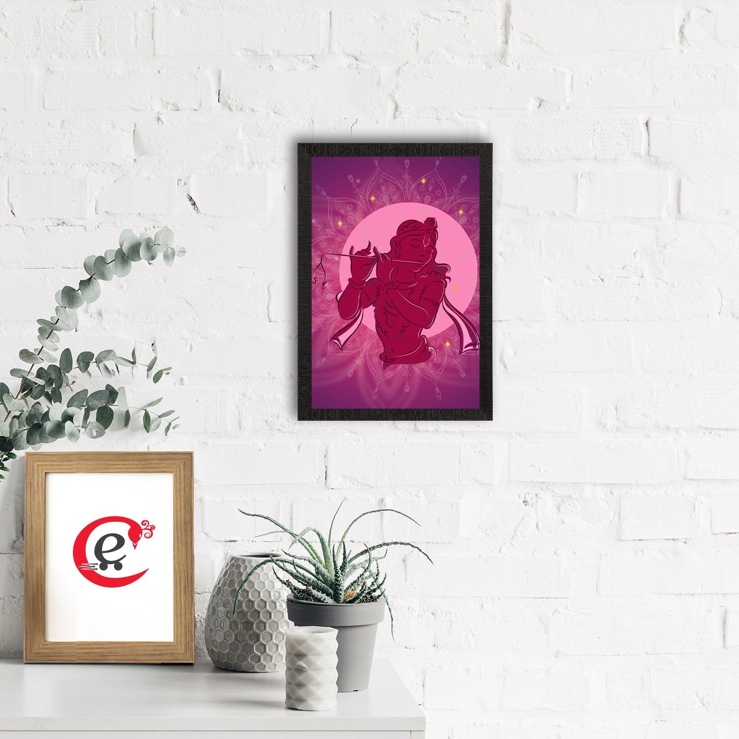 Lord Krishna Playing Flute Painting Digital Printed Religious Wall Art Kafalo