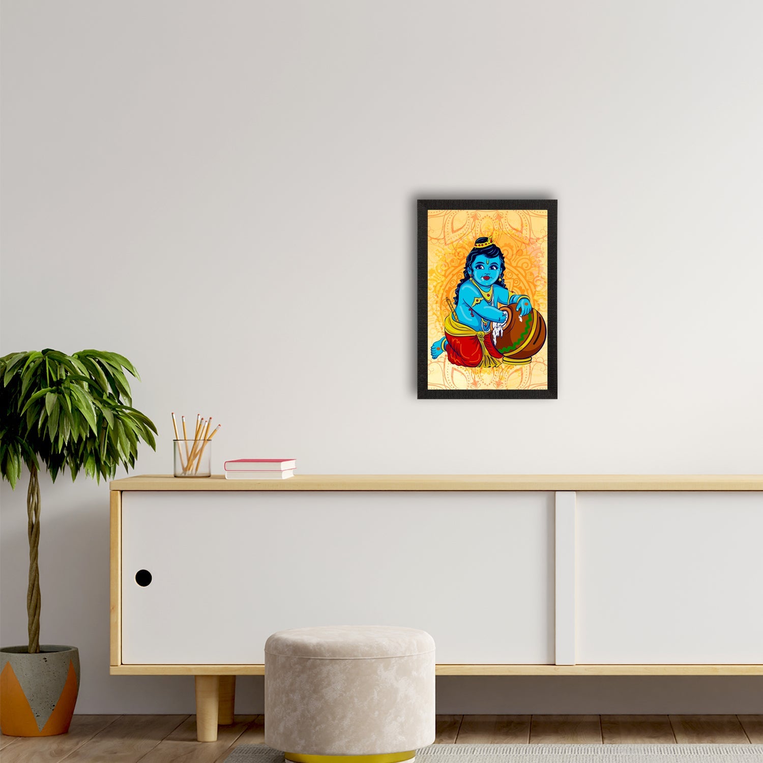 Lord Krishna Painting Digital Printed Religious Wall Art Kafalo