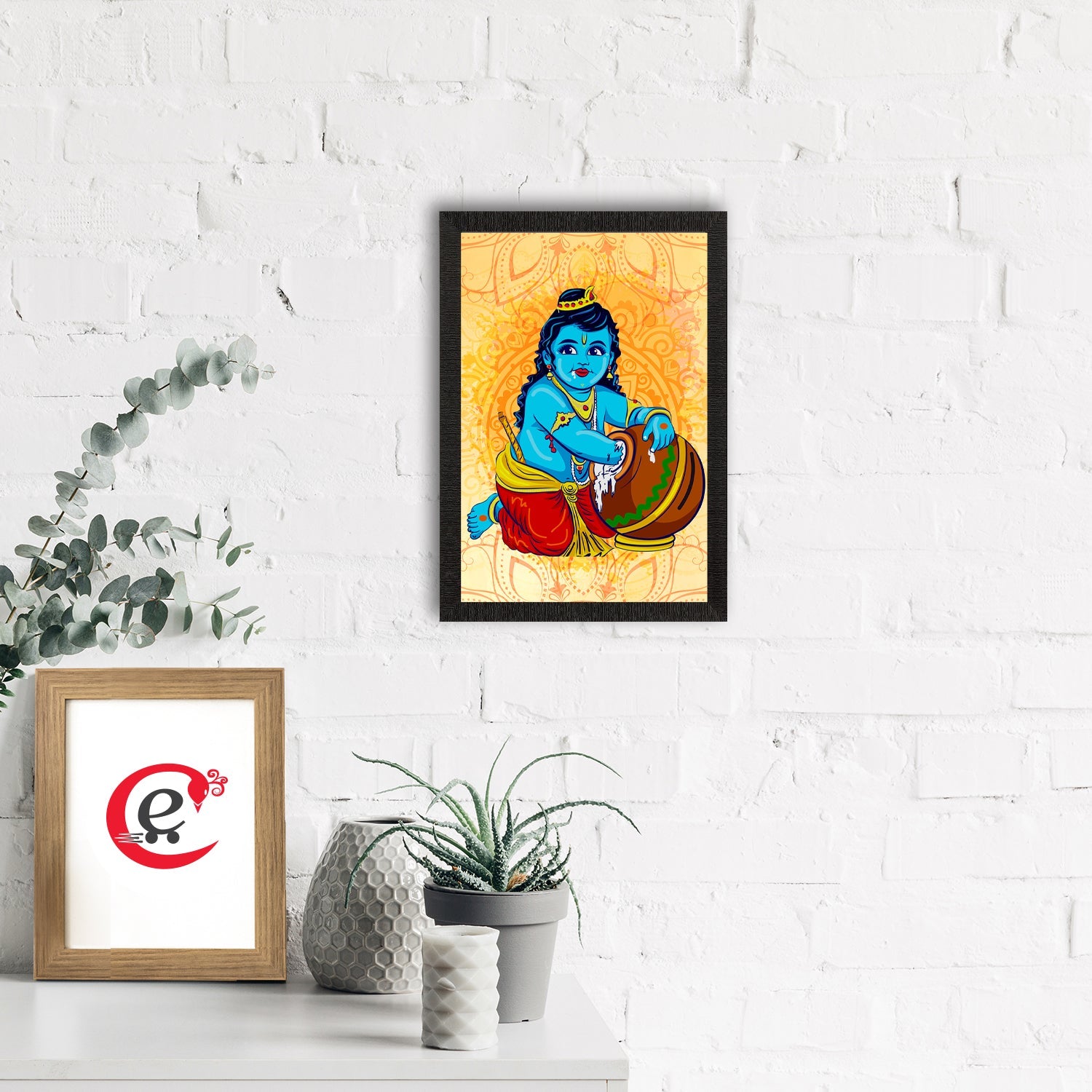 Lord Krishna Painting Digital Printed Religious Wall Art Kafalo