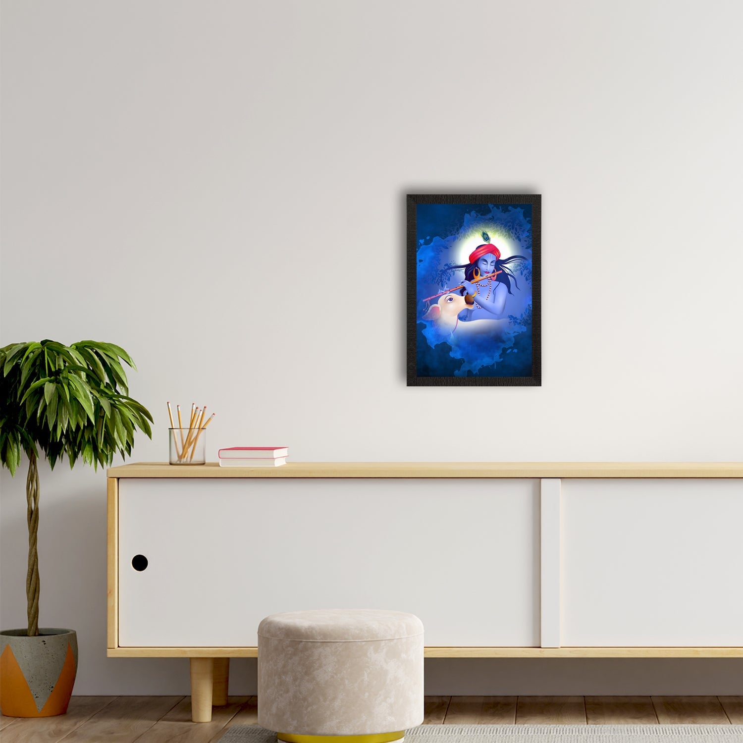 Lord Krishna Satin Matt Texture UV Art Painting Kafalo