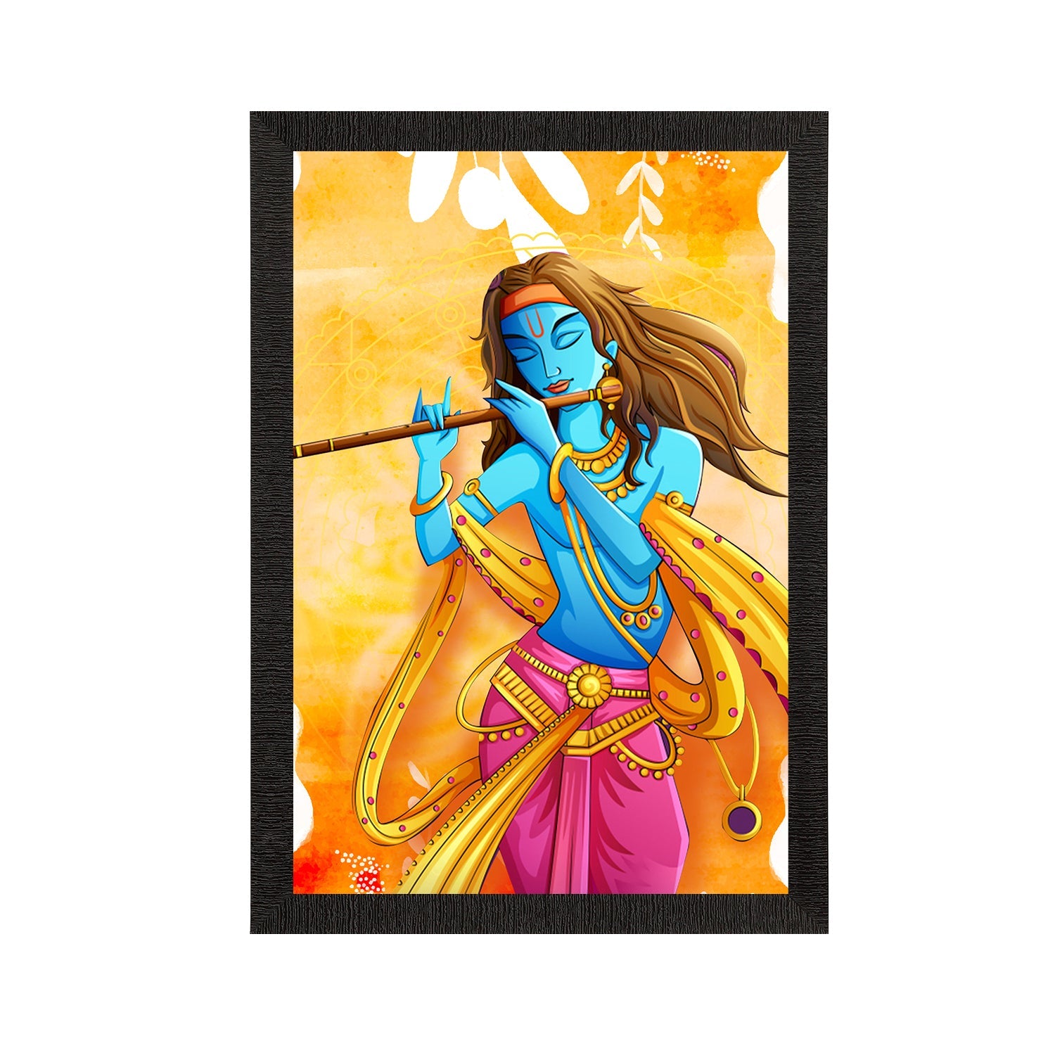 Lord Krishna Playing Flute Painting Digital Printed Religious Wall Art Kafalo