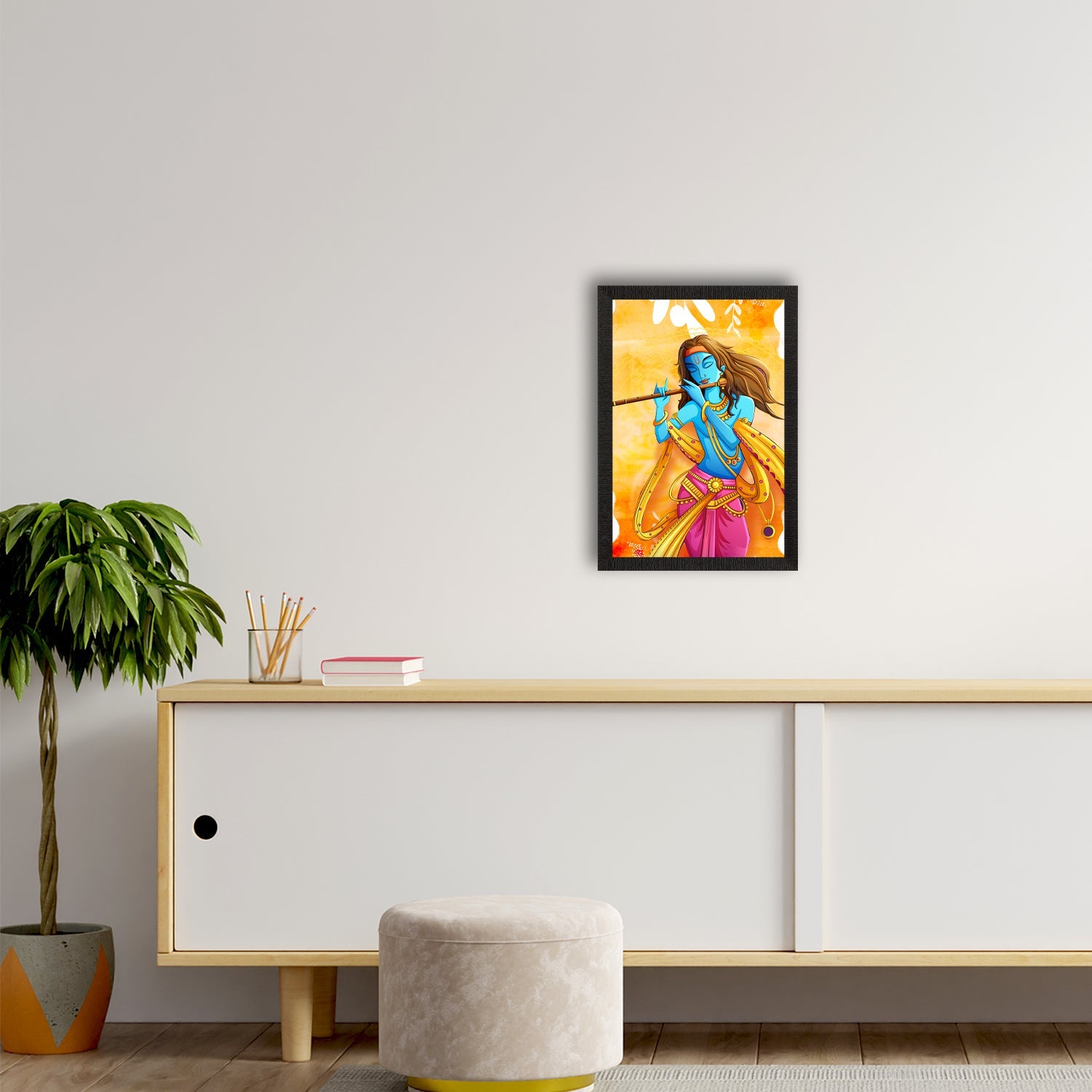 Lord Krishna Playing Flute Painting Digital Printed Religious Wall Art Kafalo
