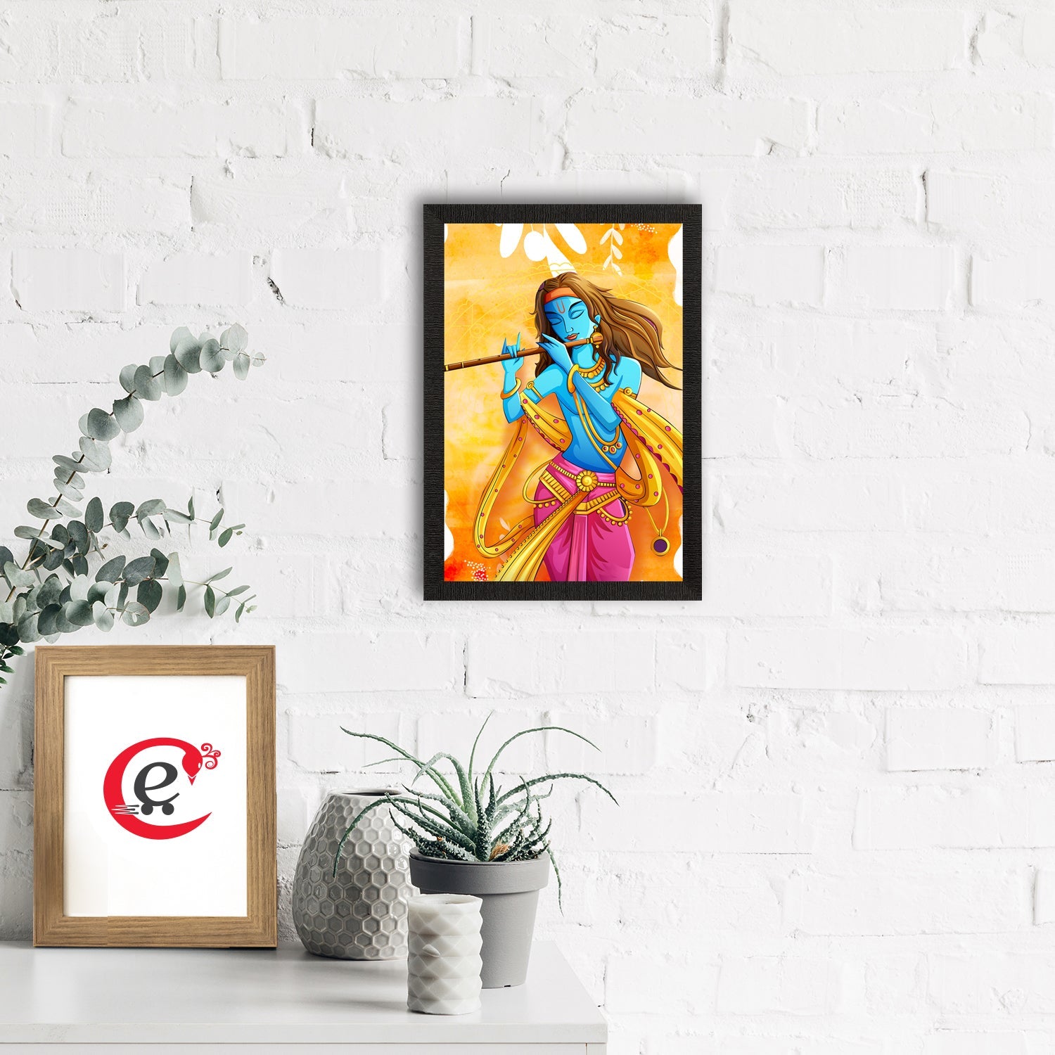Lord Krishna Playing Flute Painting Digital Printed Religious Wall Art Kafalo