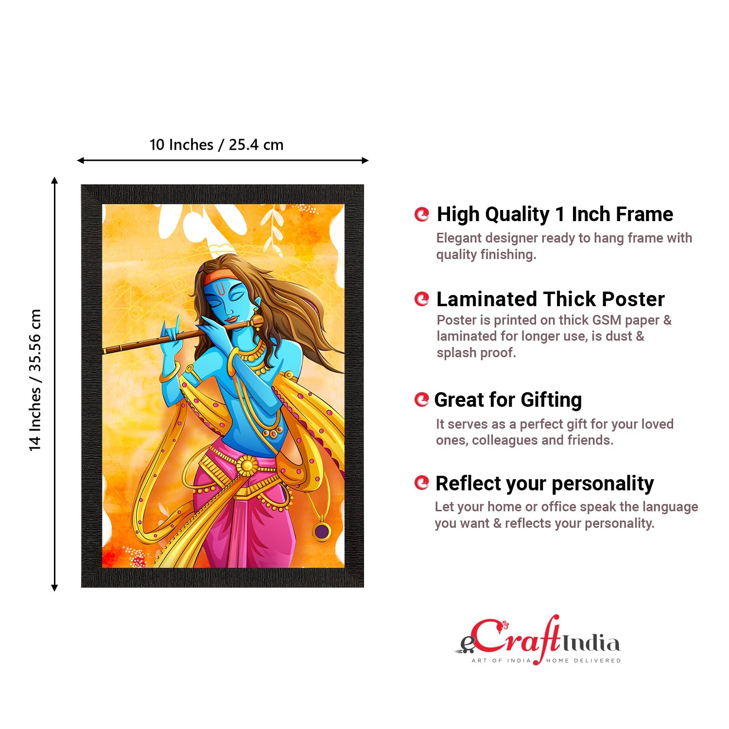 Lord Krishna Playing Flute Painting Digital Printed Religious Wall Art Kafalo