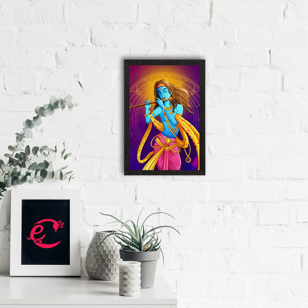 Lord Krishna Playing Flute Painting Digital Printed Religious Wall Art Kafalo