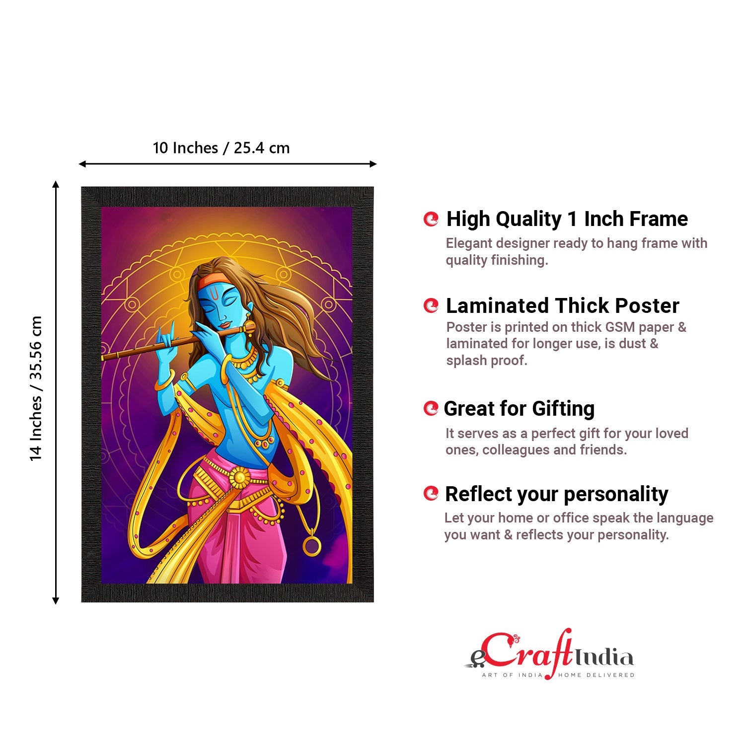 Lord Krishna Playing Flute Painting Digital Printed Religious Wall Art Kafalo