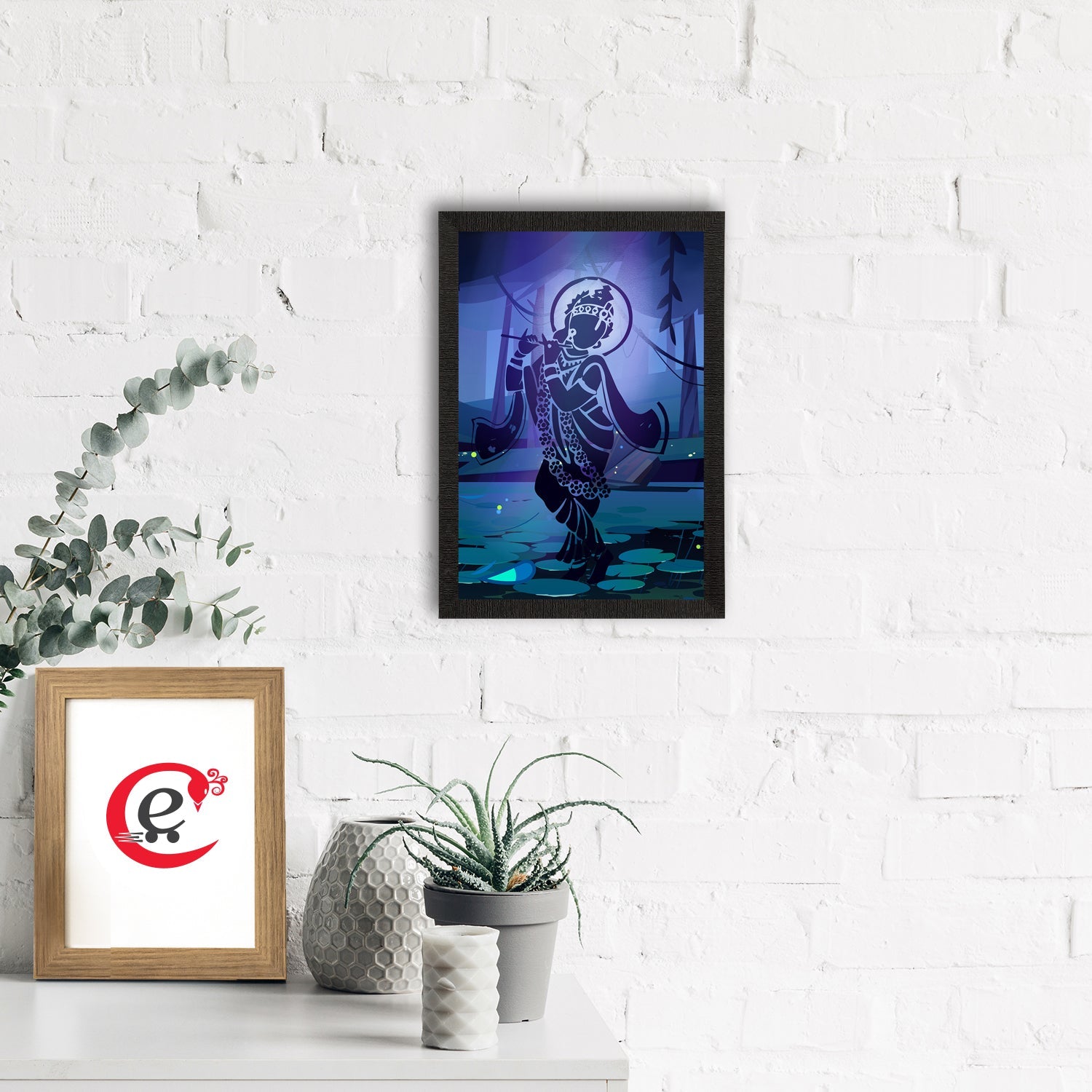 Lord Krishna Painting Digital Printed Religious Wall Art Kafalo