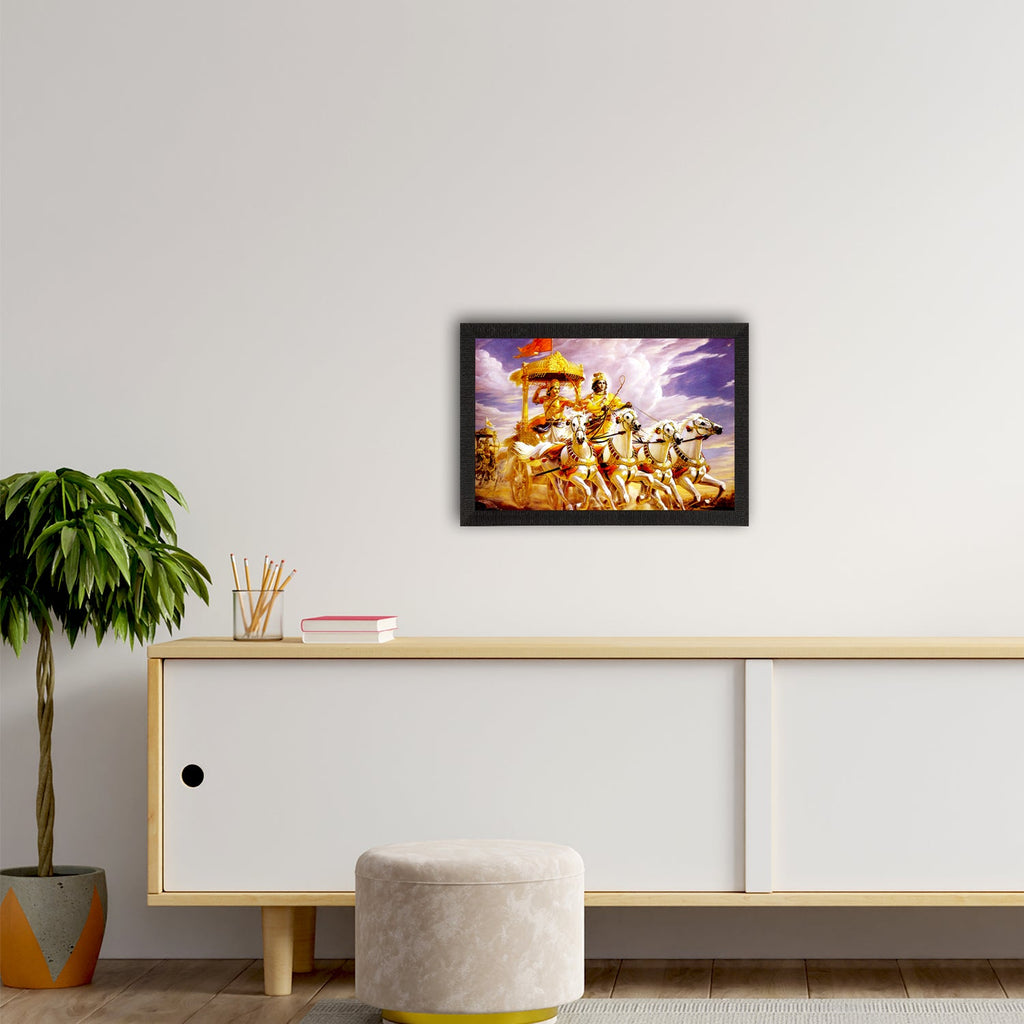 Krishna with Arjun on Rath Satin Matt Texture UV Art Painting Kafalo